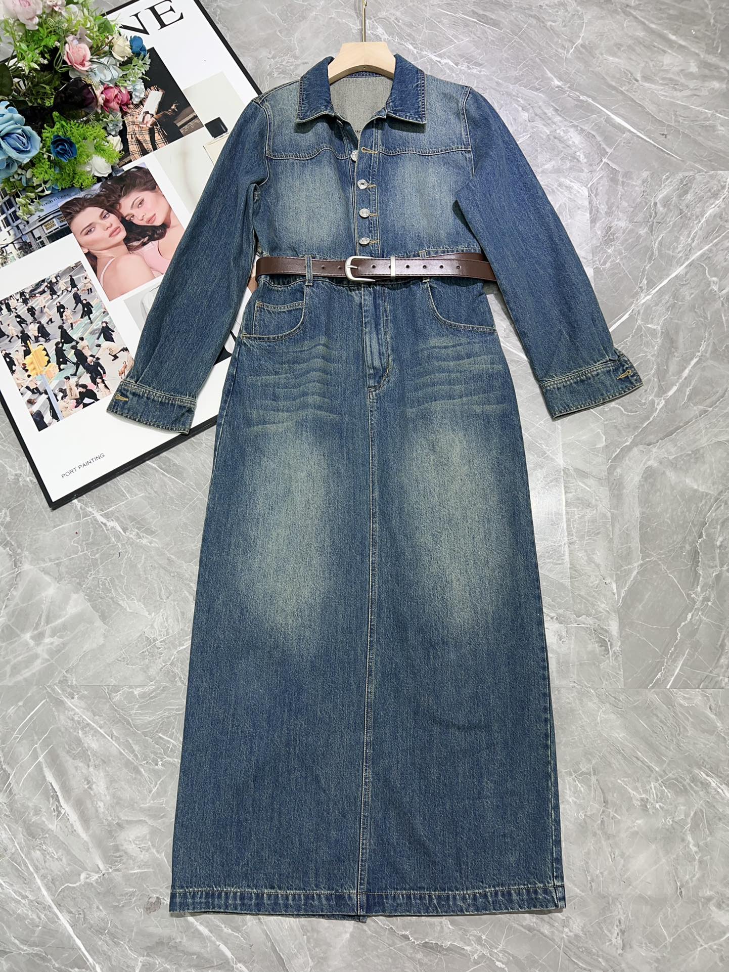 “High-Quality Women’s Dress with Cowboy Skirts and Heavy-Worker Belts: SMLXL Fabric and Trim-Cut Design” - 图片 4
