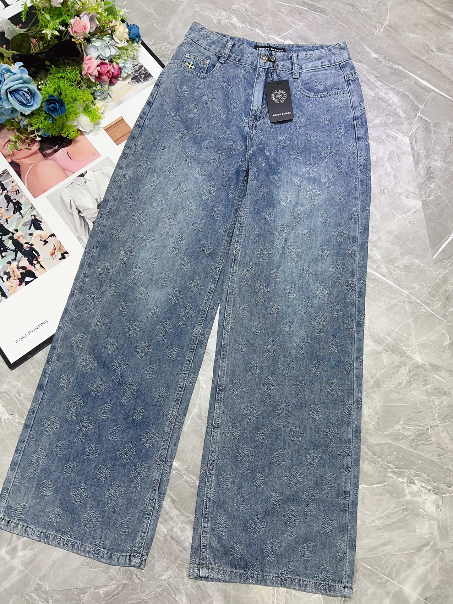 “2025 Women’s High-Quality Denim Pants with Embroidery and Zirconium Blue Details” - 图片 4