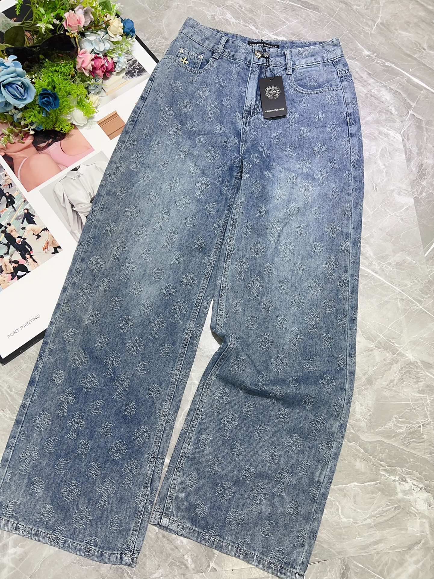 “2025 Women’s High-Quality Denim Pants with Embroidery and Zirconium Blue Details” - 图片 5