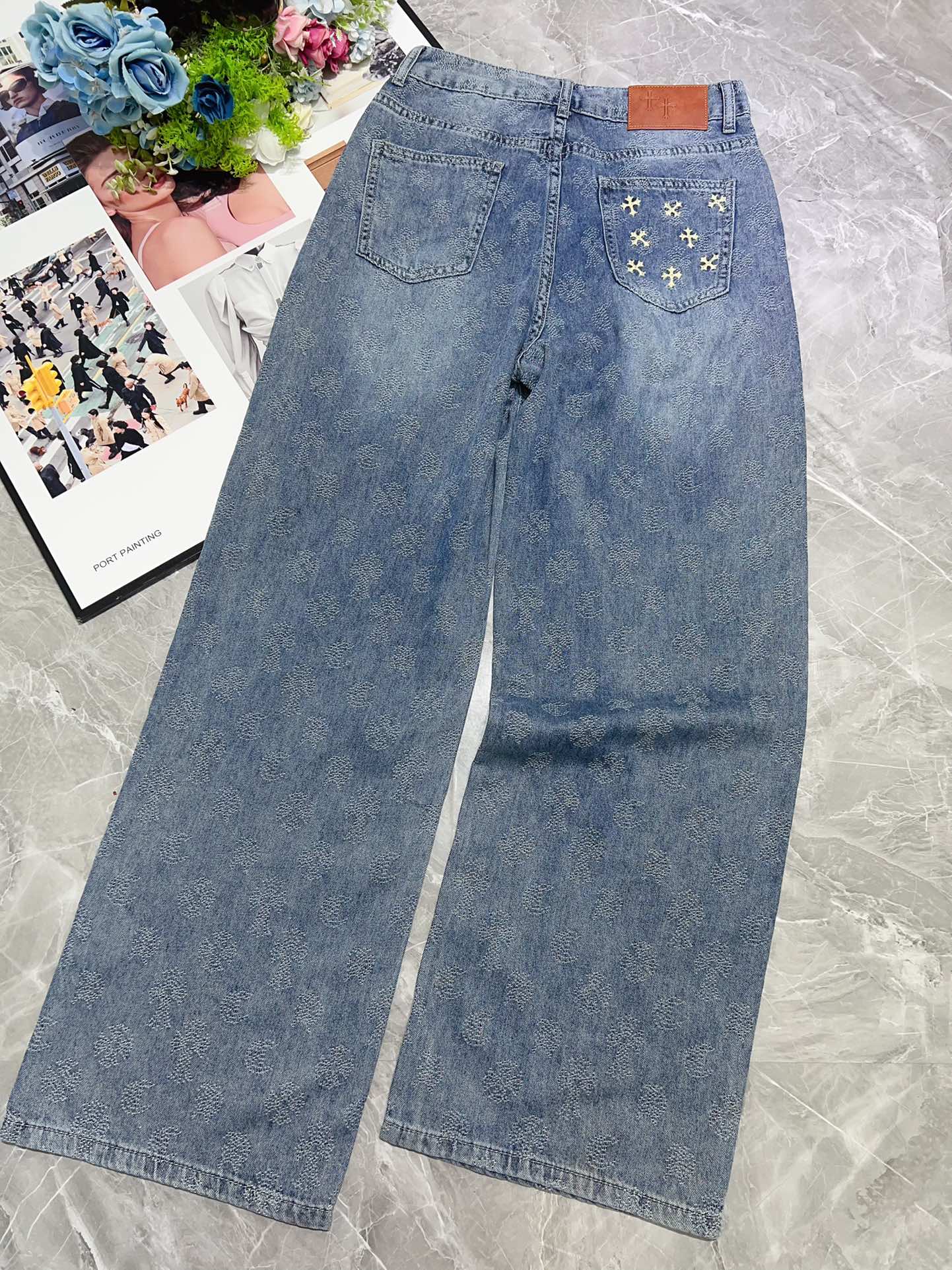 “2025 Women’s High-Quality Denim Pants with Embroidery and Zirconium Blue Details” - 图片 7