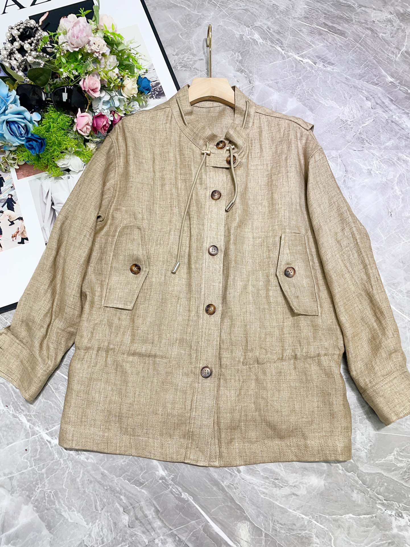 Italian LP Linen Coat: High-quality, two-colored coats with loose belt, sizes SMLXL. Imported, top edition fashion piece. - 图片 3