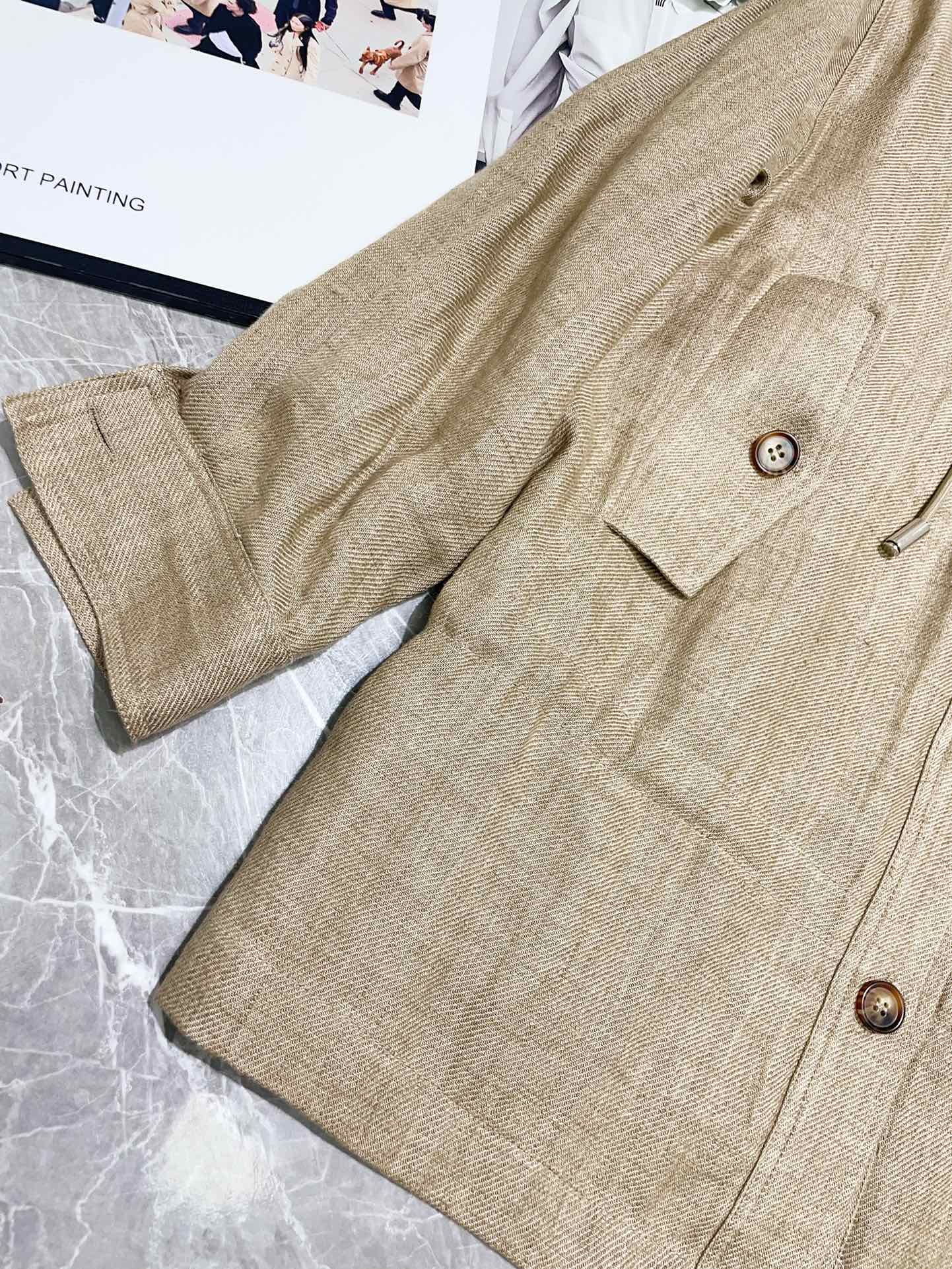 Italian LP Linen Coat: High-quality, two-colored coats with loose belt, sizes SMLXL. Imported, top edition fashion piece. - 图片 6