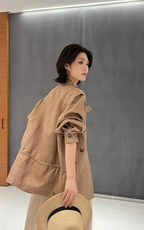 Italian LP Linen Coat: High-quality, two-colored coats with loose belt, sizes SMLXL. Imported, top edition fashion piece. - 图片 2