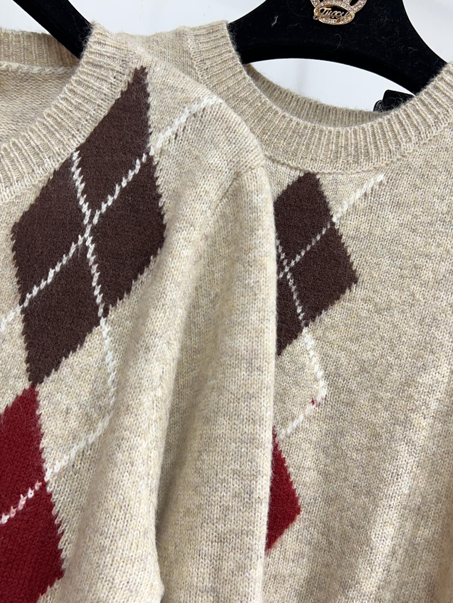 Miu Miu Inspired Knitwear Set - Beige Diamond Pattern, Three-Piece Outfit 7 i1761411521 5750 0