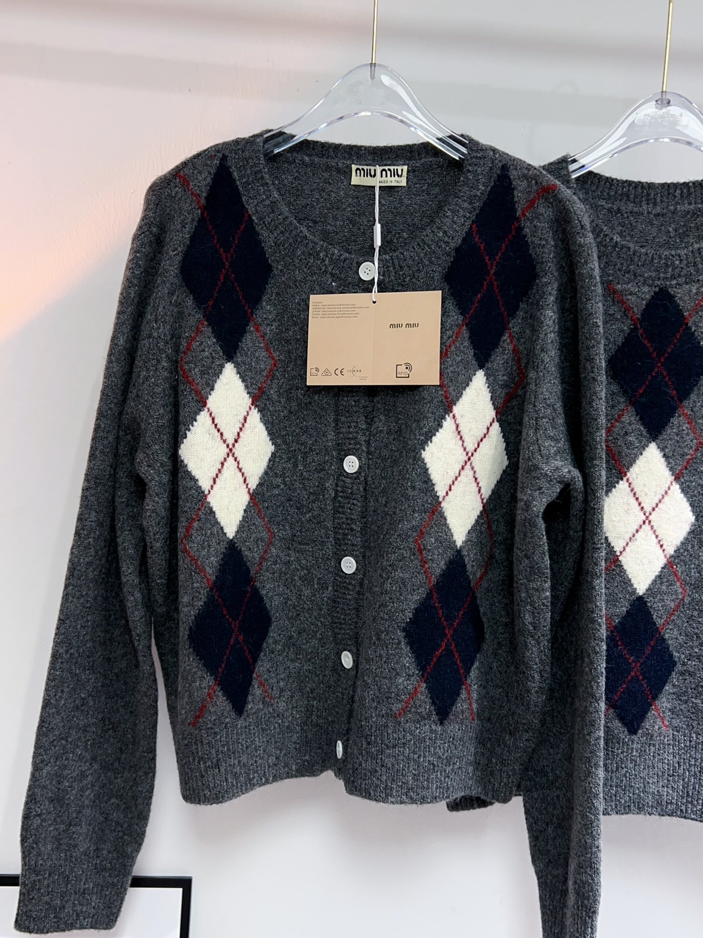 Miu Miu Inspired Women's Gray Argyle Knit Three-Piece Set: Sweater, Skirt, & Vest 5 i1761492793 7652 0