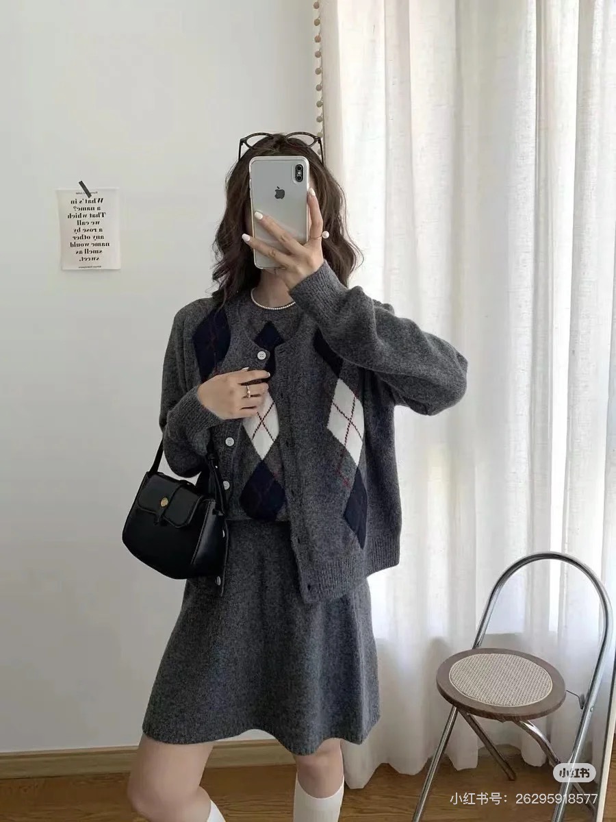 Miu Miu Inspired Women's Gray Argyle Knit Three-Piece Set 4 i1761492821 3695 1