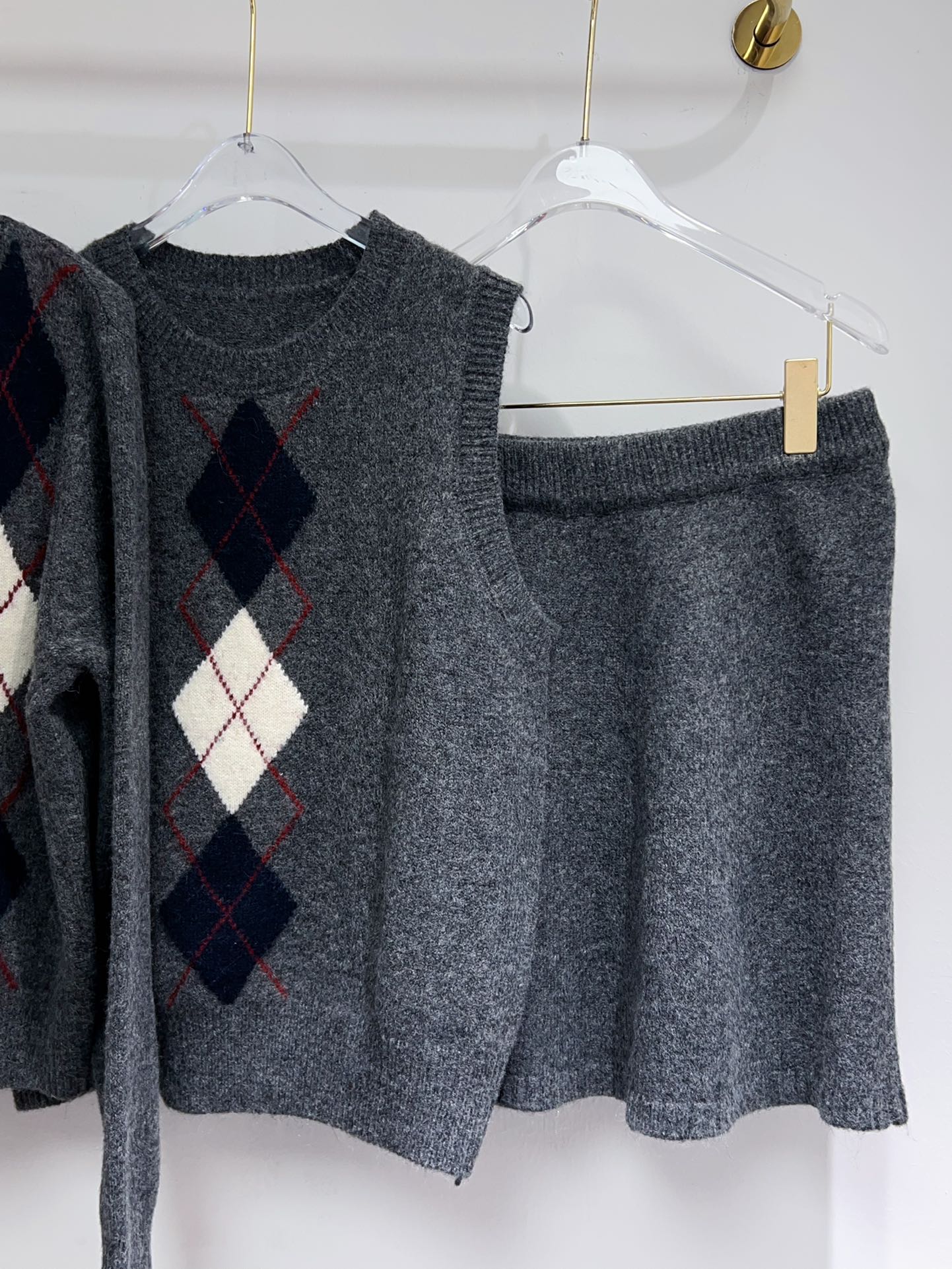 Miu Miu Inspired Women's Gray Argyle Knit Three-Piece Set 7 i1761492821 7453 8