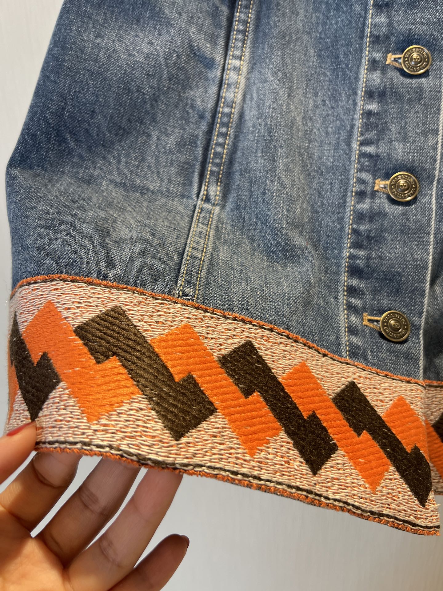 Denim Mini Skirt with Embroidered Hem, High Waist A-Line Button Front 6 i1740972192918 1913 0 5