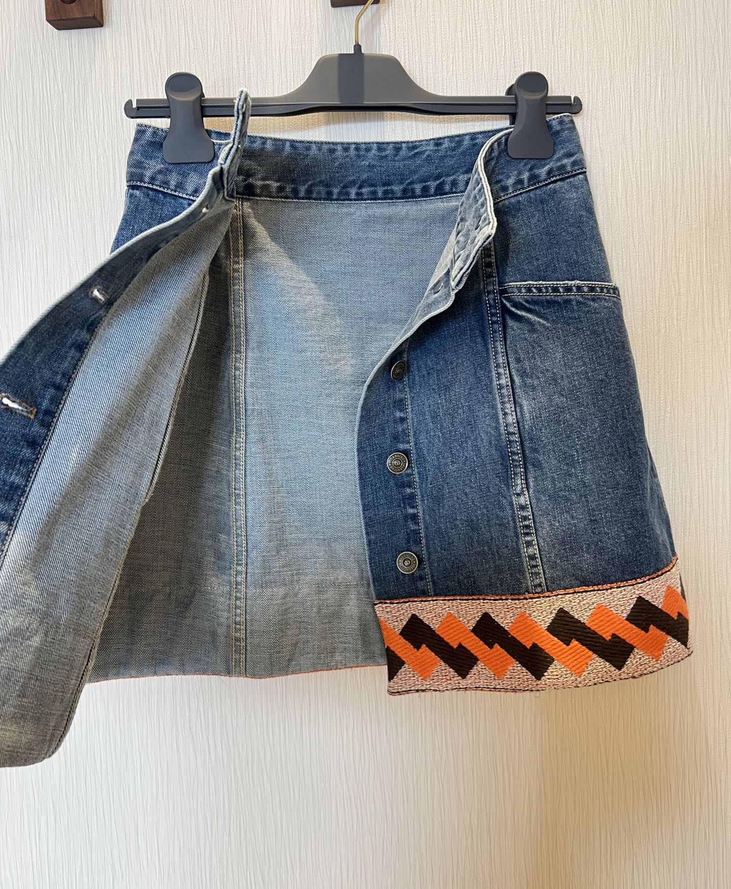 Denim Mini Skirt with Embroidered Hem, High Waist A-Line Button Front 11 i1740972195270 3894 0 10