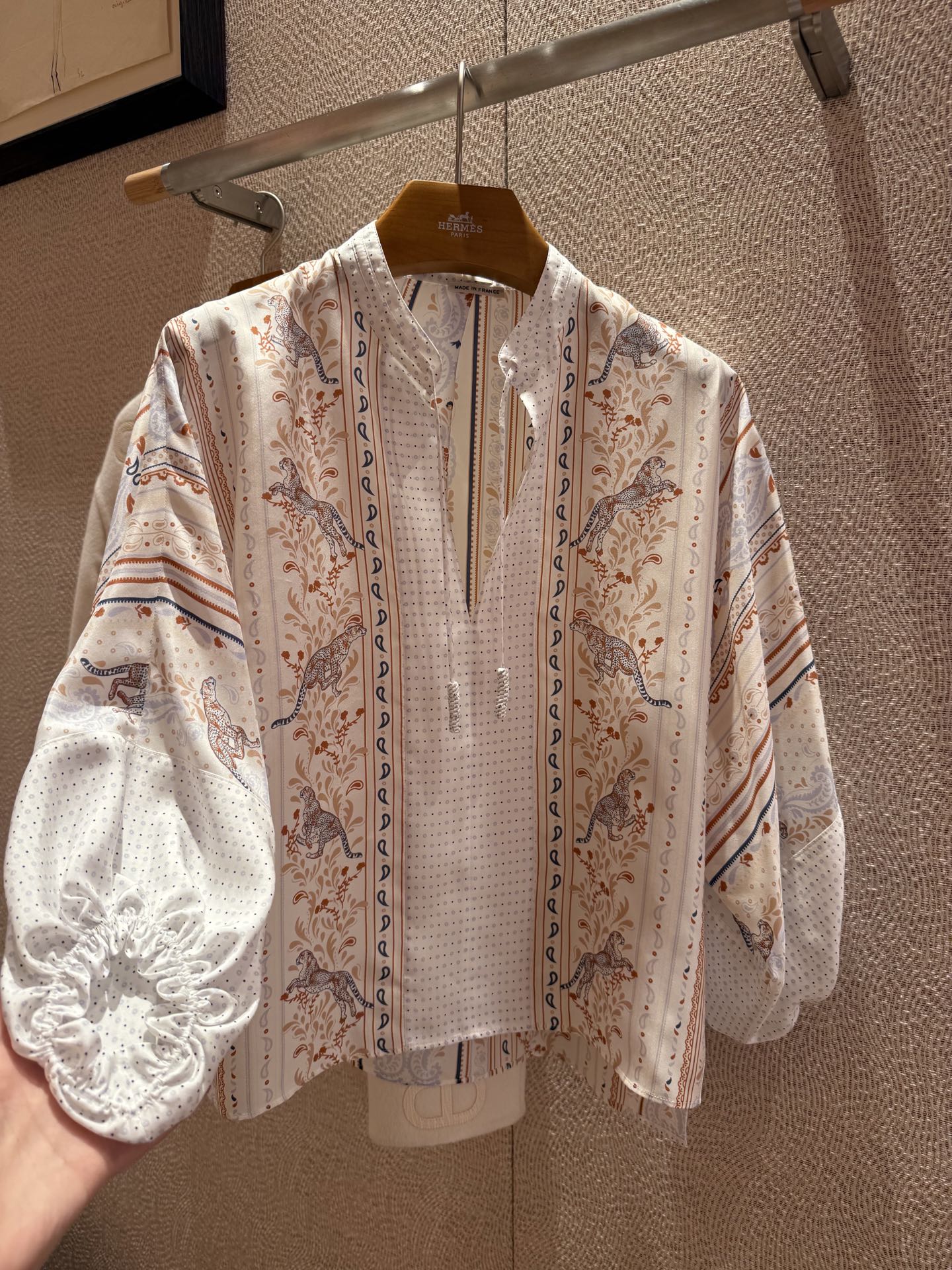Silk Lantern Sleeve Blouse with Animal & Floral Print, Tie Neck Detail 2 i1743997174428 2557 0 0
