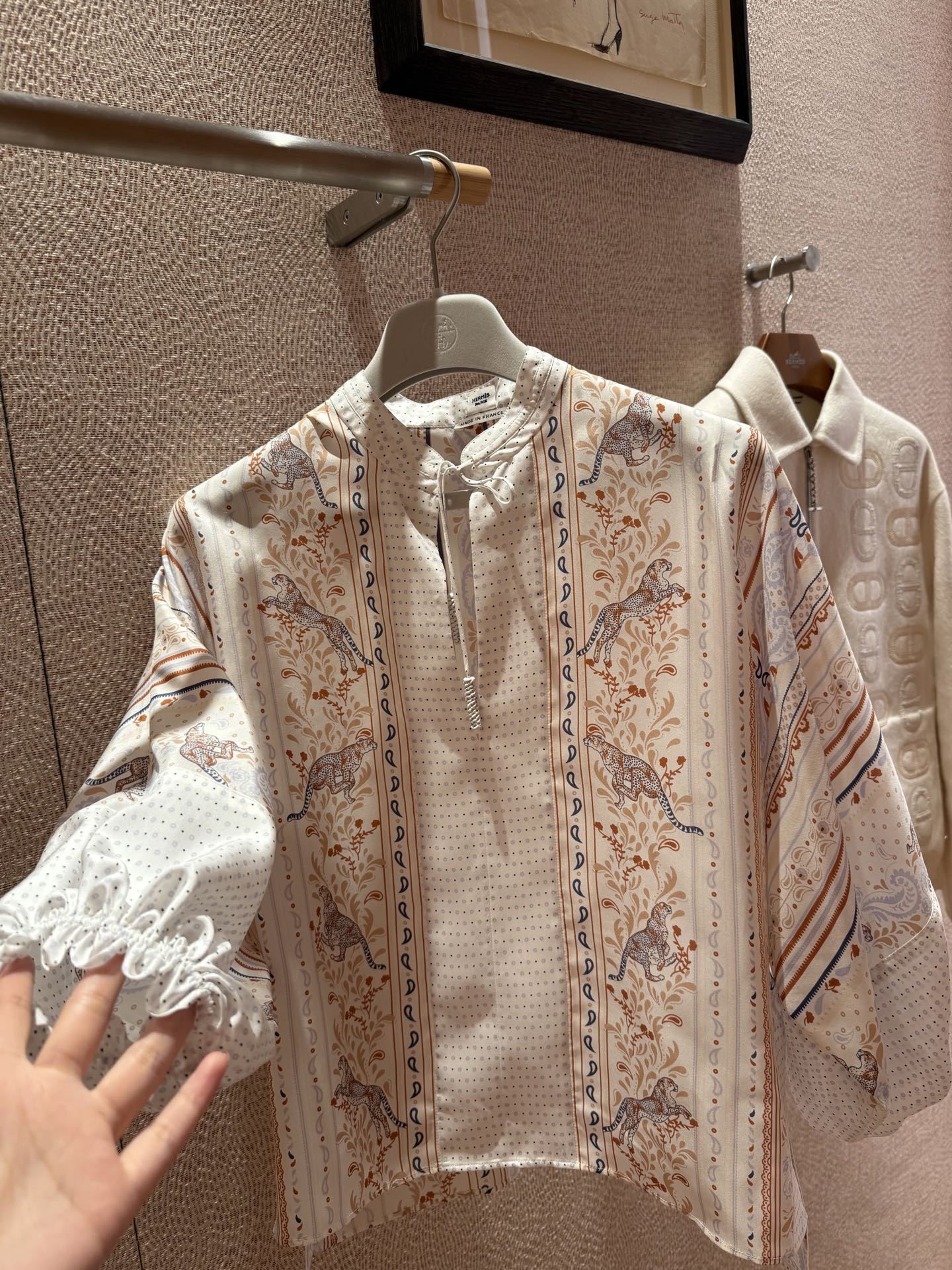 Silk Lantern Sleeve Blouse with Animal & Floral Print, Tie Neck Detail 6 i1743997174428 4783 0 4