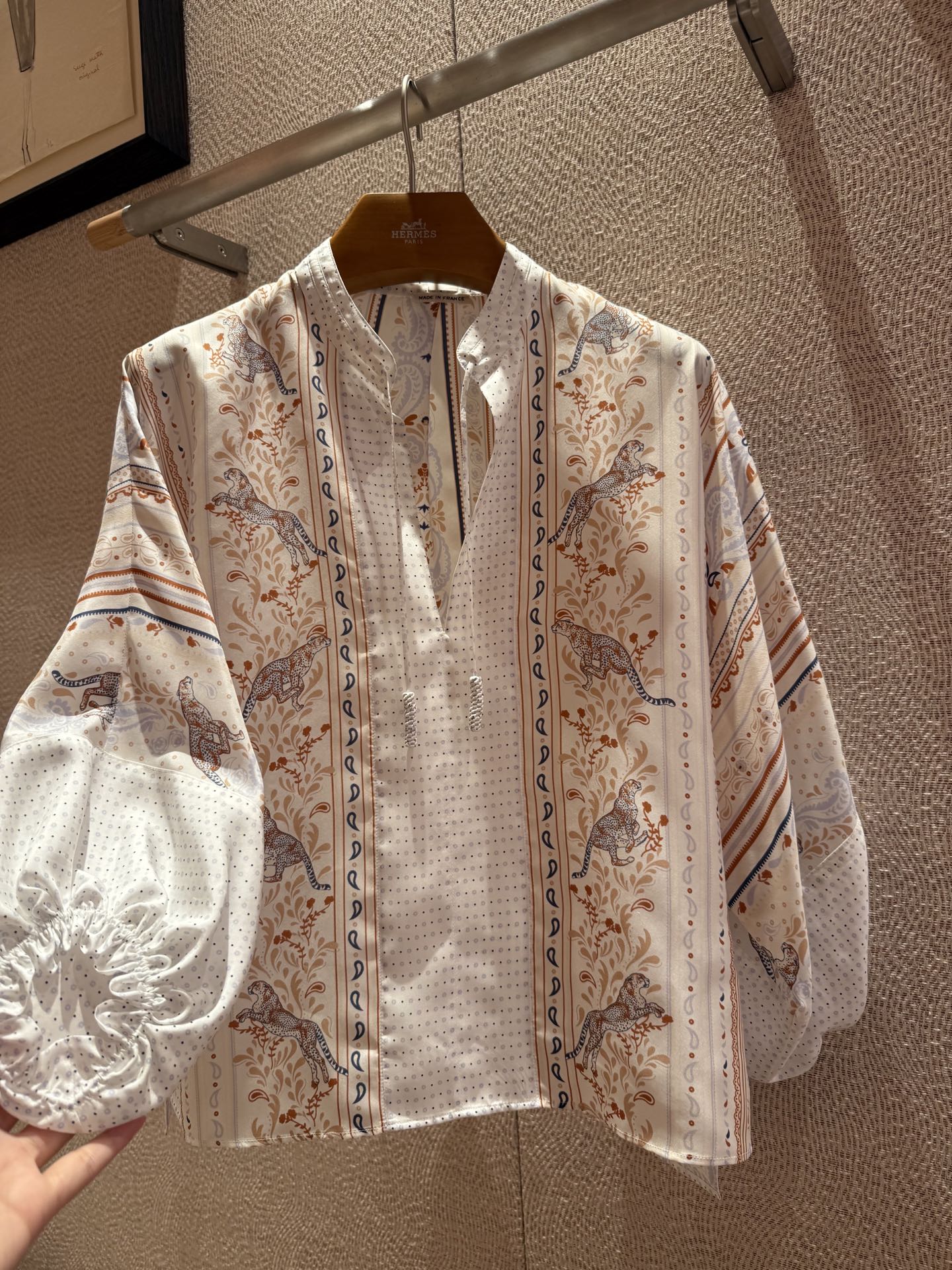Silk Lantern Sleeve Blouse with Animal & Floral Print, Tie Neck Detail 4 i1743997176676 9687 0 2