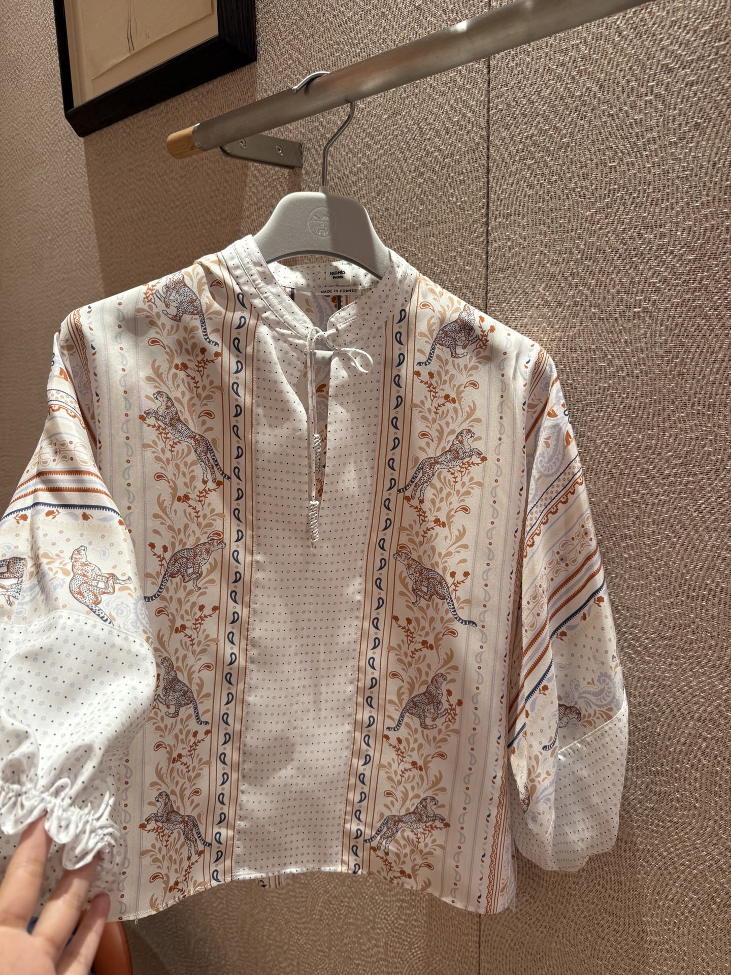 Silk Lantern Sleeve Blouse with Animal & Floral Print, Tie Neck Detail 7 i1743997176702 881 0 5