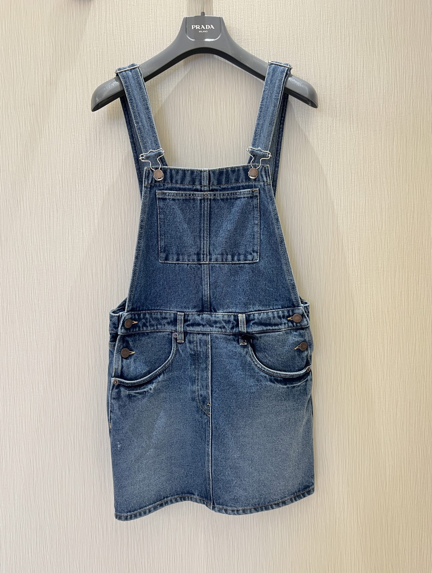 Prada Denim Overall Dress – Vintage Wash, Classic Fit, Sizes 36-40