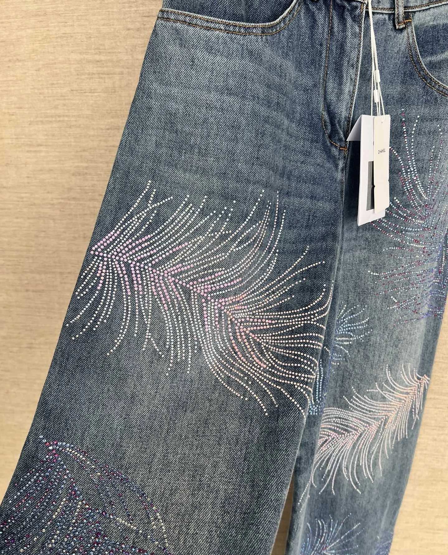Feather Rhinestone Wide Leg Jeans - Soft Denim, High Waist, Vintage Wash 5 i1745046919028 8824 0 3