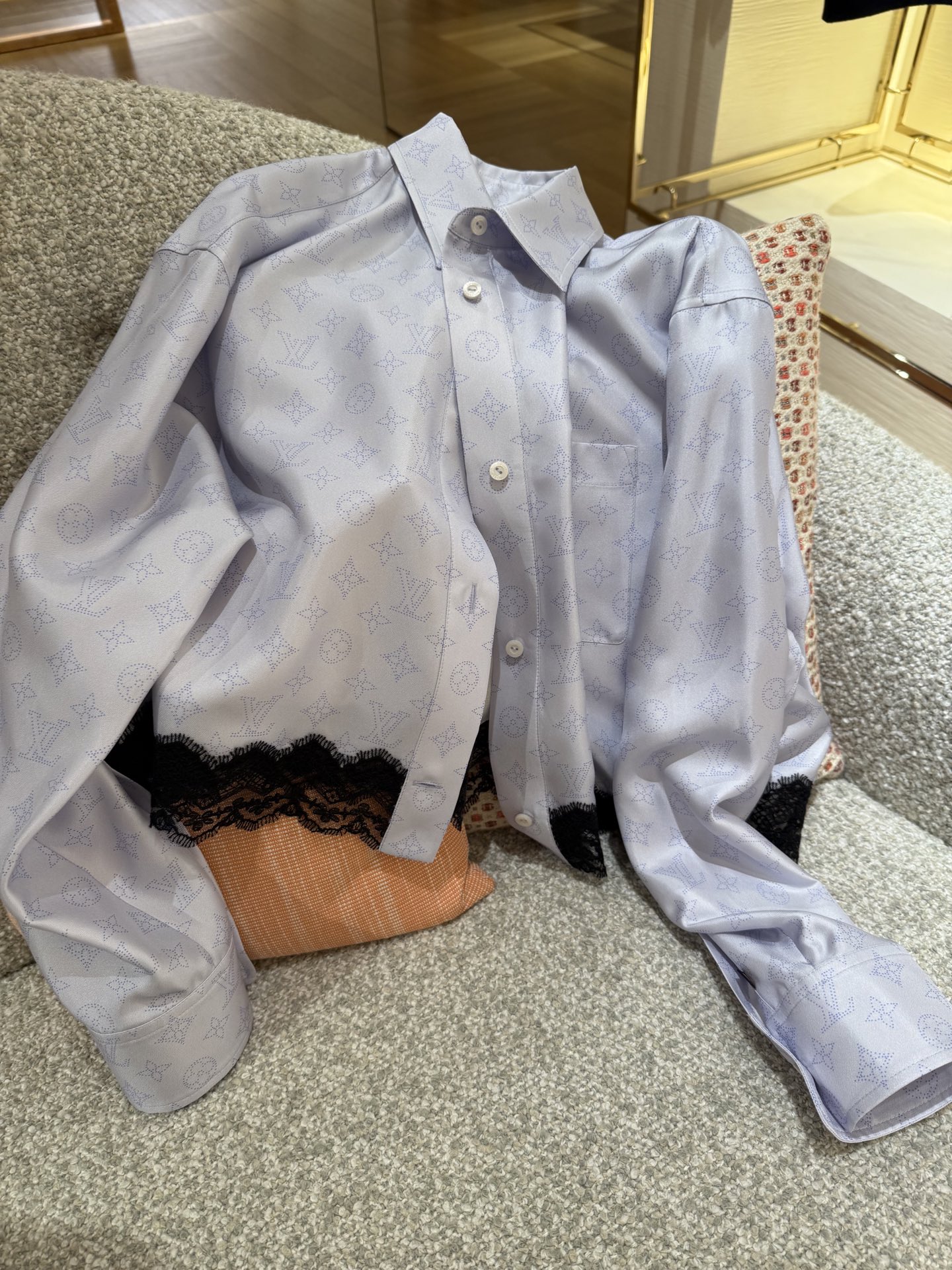 Elegant Clover Print Lace Trim Silk Shirt - Sophisticated & Chic 9 i1745473596969 9372 0 2