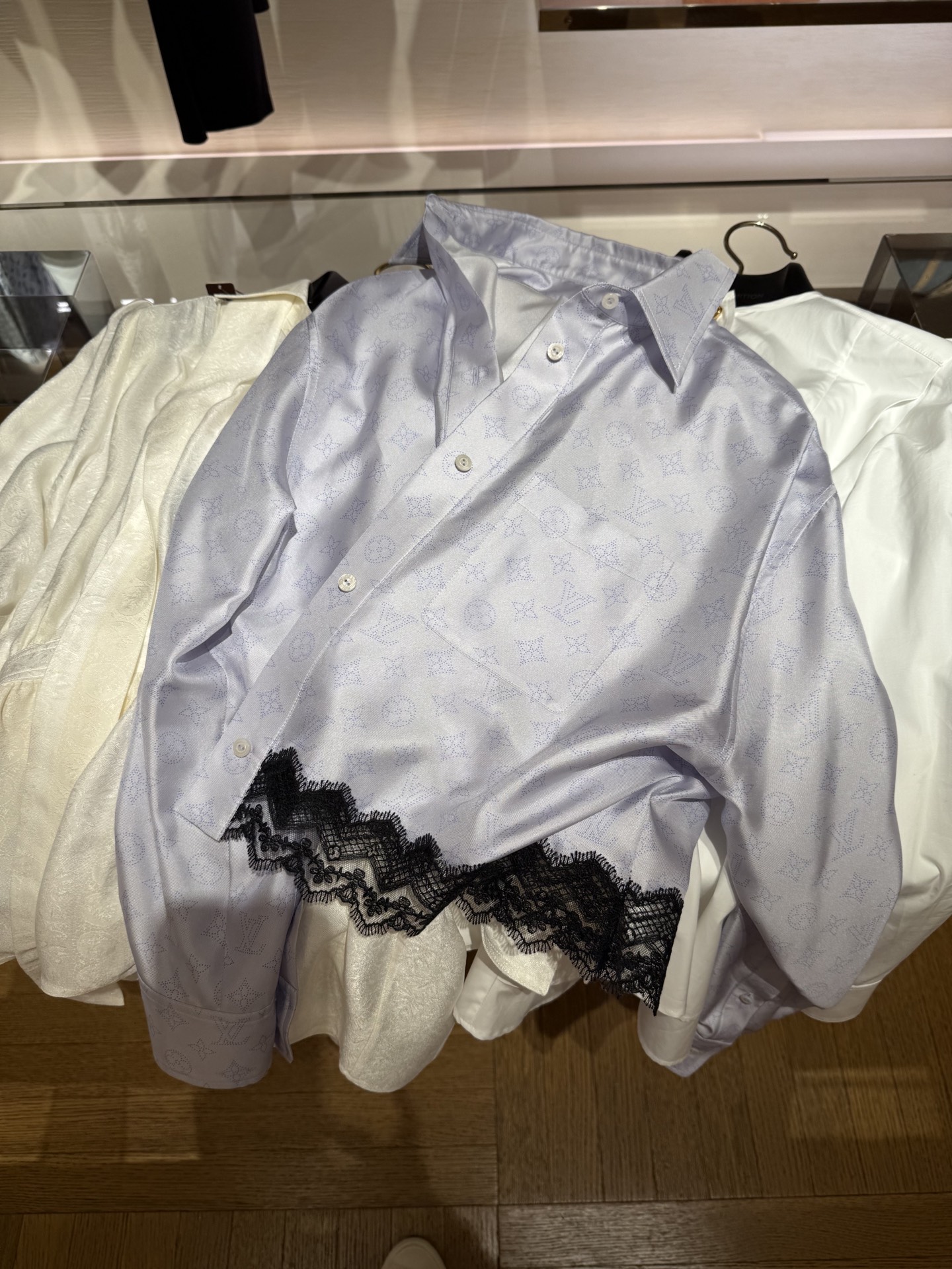 Elegant Clover Print Lace Trim Silk Shirt - Sophisticated & Chic 8 i1745473597003 7504 0 1