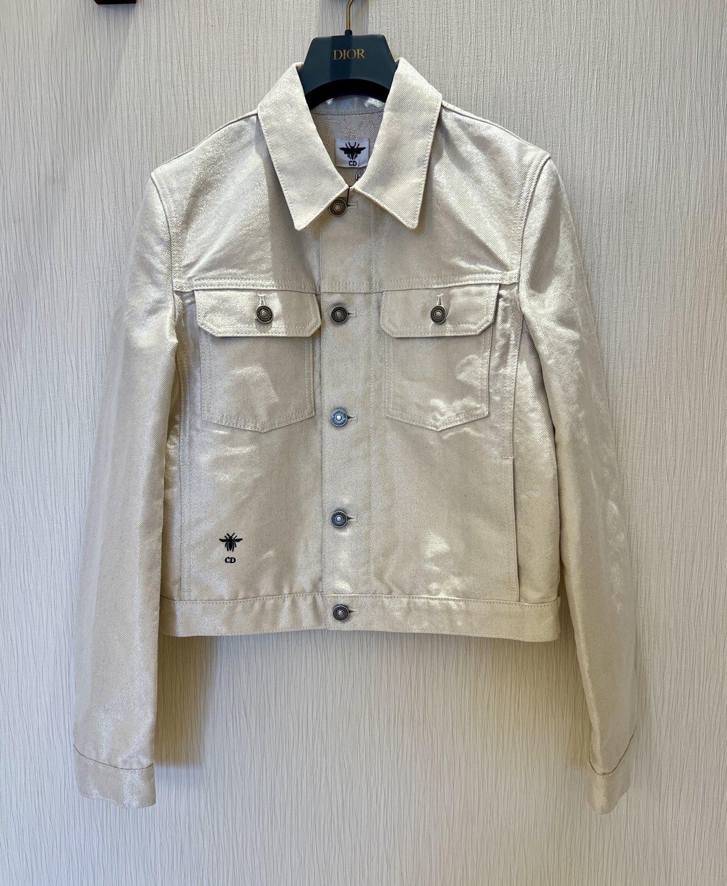 Elegant Beige Denim Jacket: Slim Fit, Ageless Style with Sparkling Accents 2 i1746174469817 148 0 0