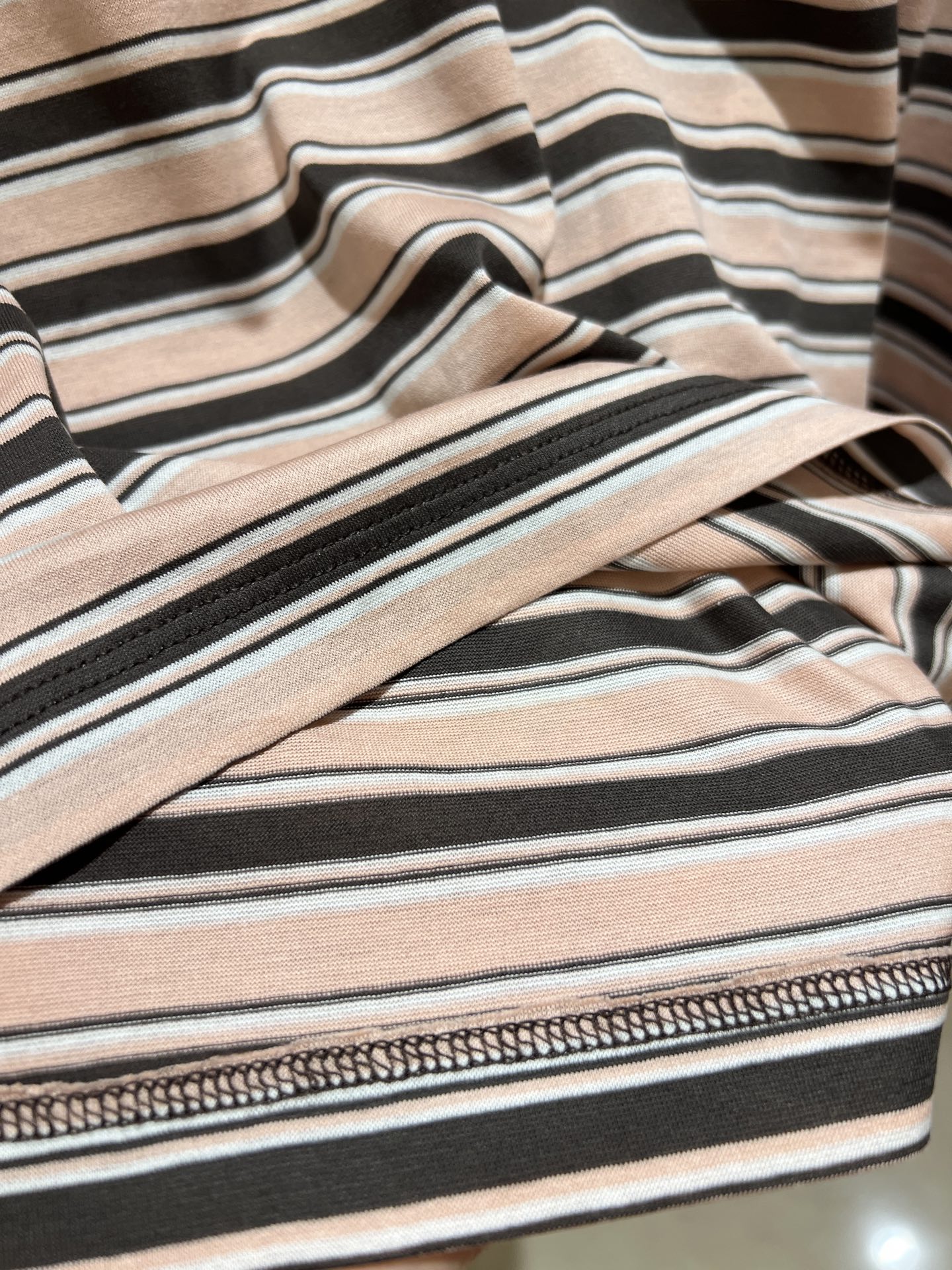 Striped Cotton T-Shirt with Ribbed Collar - Pink & Brown Color Block 7 i1746332009755 8264 0 6