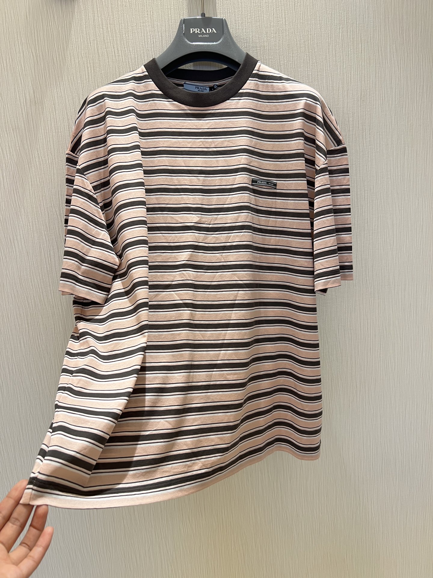 Striped Cotton T-Shirt with Ribbed Collar - Pink & Brown Color Block 2 i1746332012573 8294 0 1