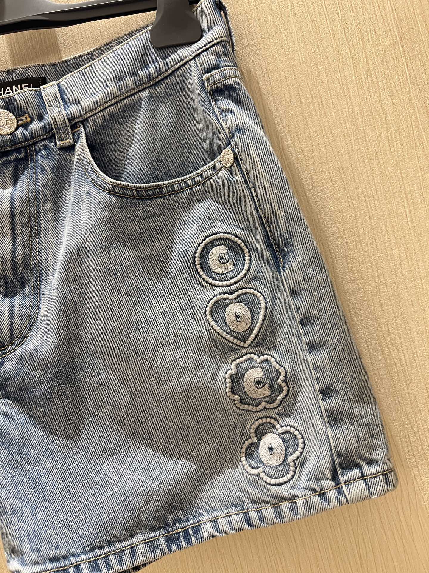 Light Blue Denim Shorts with Letter Embroidery - High Waist, Slim Fit 10 i1747456514876 9240 0 8