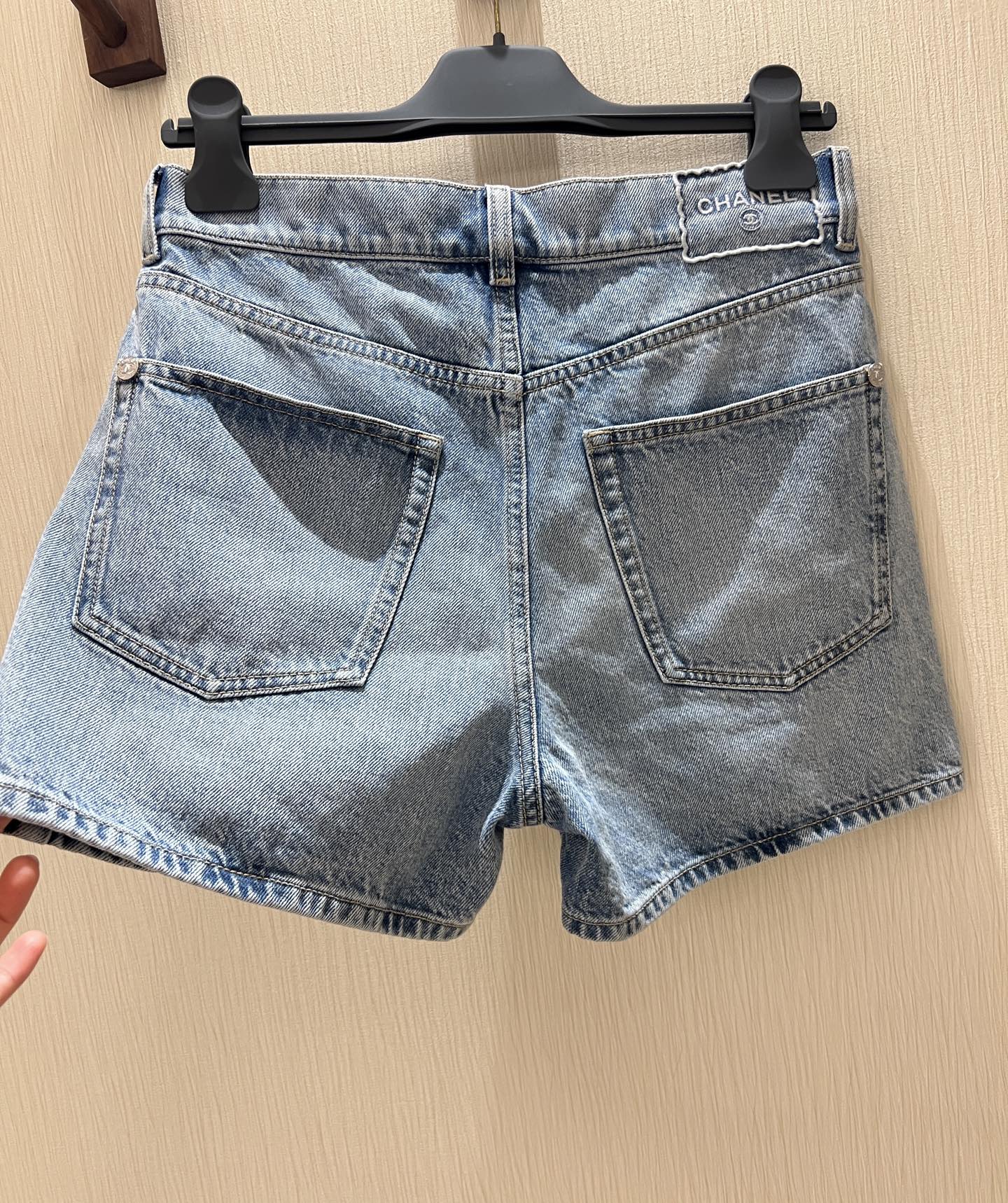 Light Blue Denim Shorts with Letter Embroidery - High Waist, Slim Fit 9 i1747456517649 6568 0 7