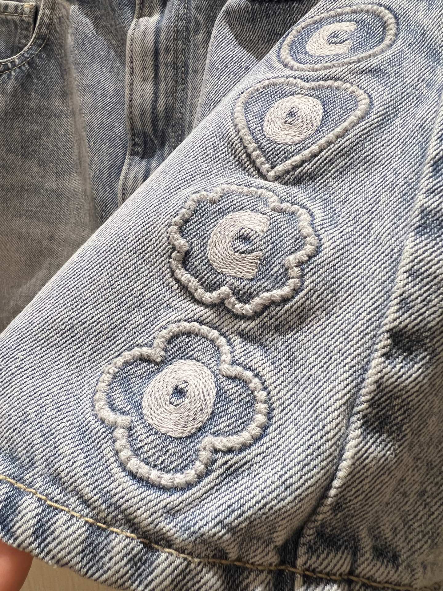 Light Blue Denim Shorts with Letter Embroidery - High Waist, Slim Fit 6 i1747456519617 624 0 4