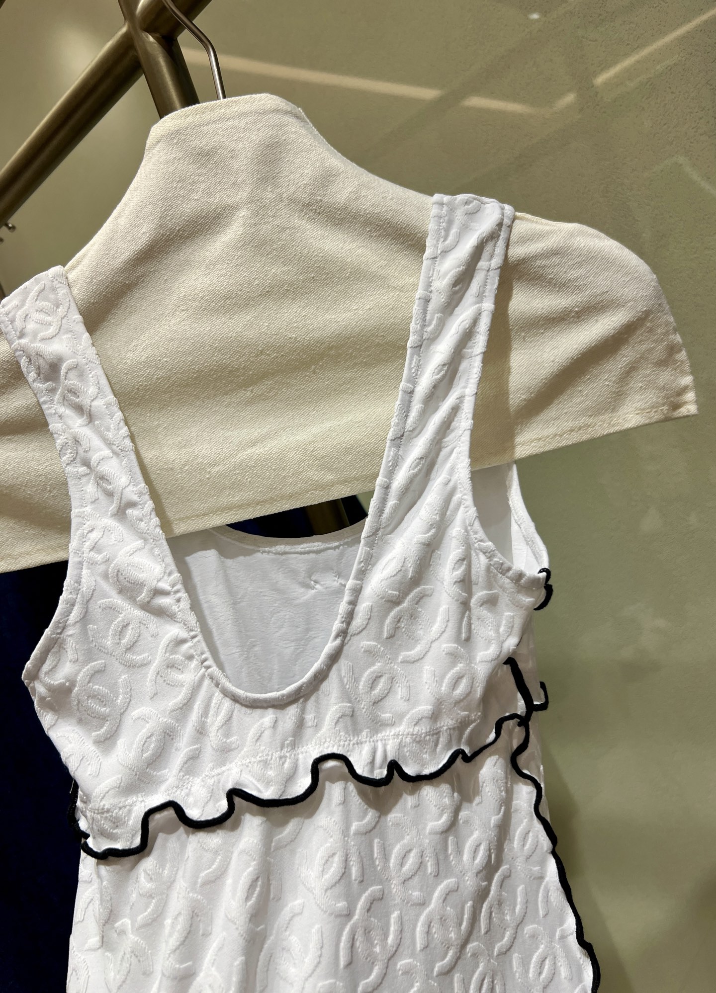 Elegant Black & White Swimsuit Bodysuit with Jacquard Texture & Rhinestone Logo 6 i1748144338248 3591 0 4