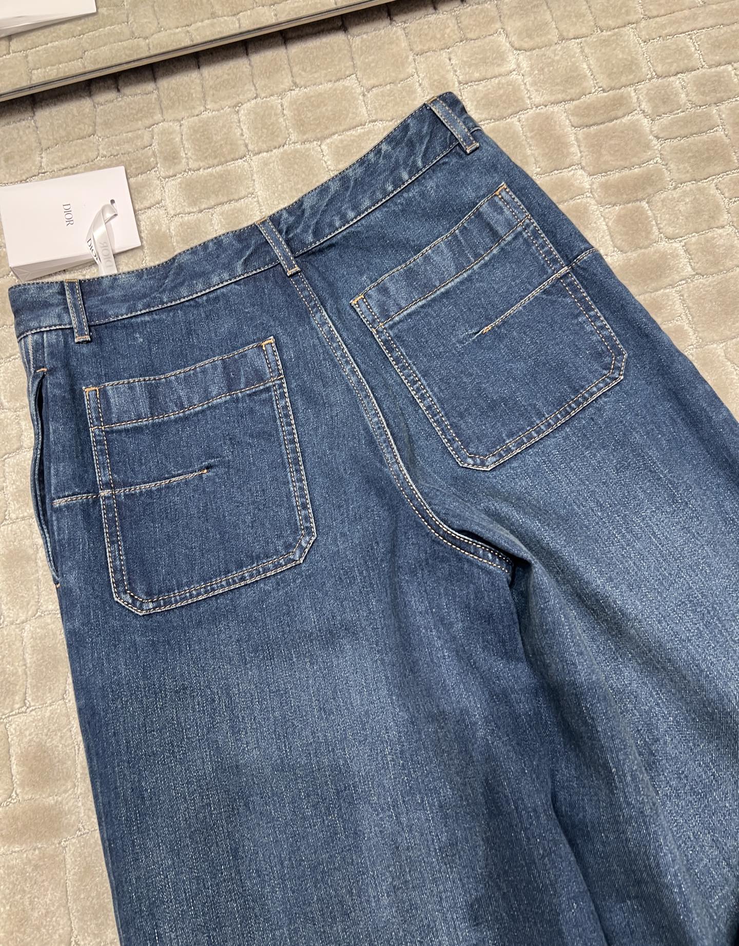 Women's Dark Blue Wide Leg Jeans with Vintage Wash and Velvet Stripes 8 i1748752460354 4692 0 6