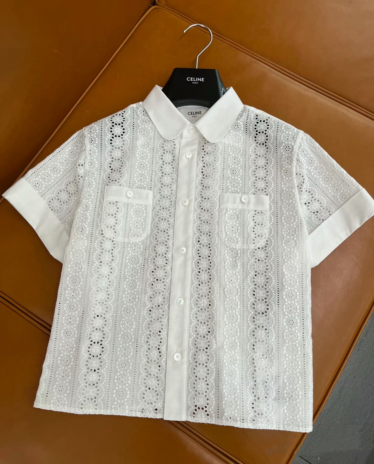 Elegant Embroidered Lace Blouse - Short Sleeve Jacquard Shirt 3 i1749282622654 1336 0 1