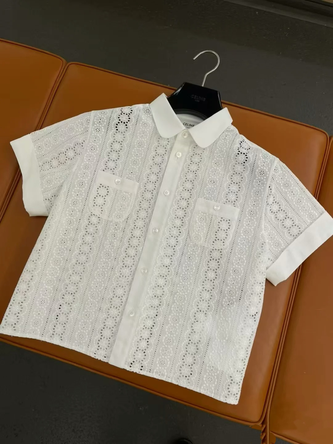 Elegant Embroidered Lace Blouse - Short Sleeve Jacquard Shirt 4 i1749282622736 6866 0 2