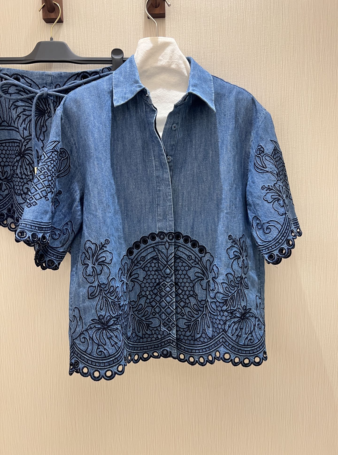 Denim Embroidered Short Sleeve Shirt & Shorts Set 7 i1749611743910 9756 0 5