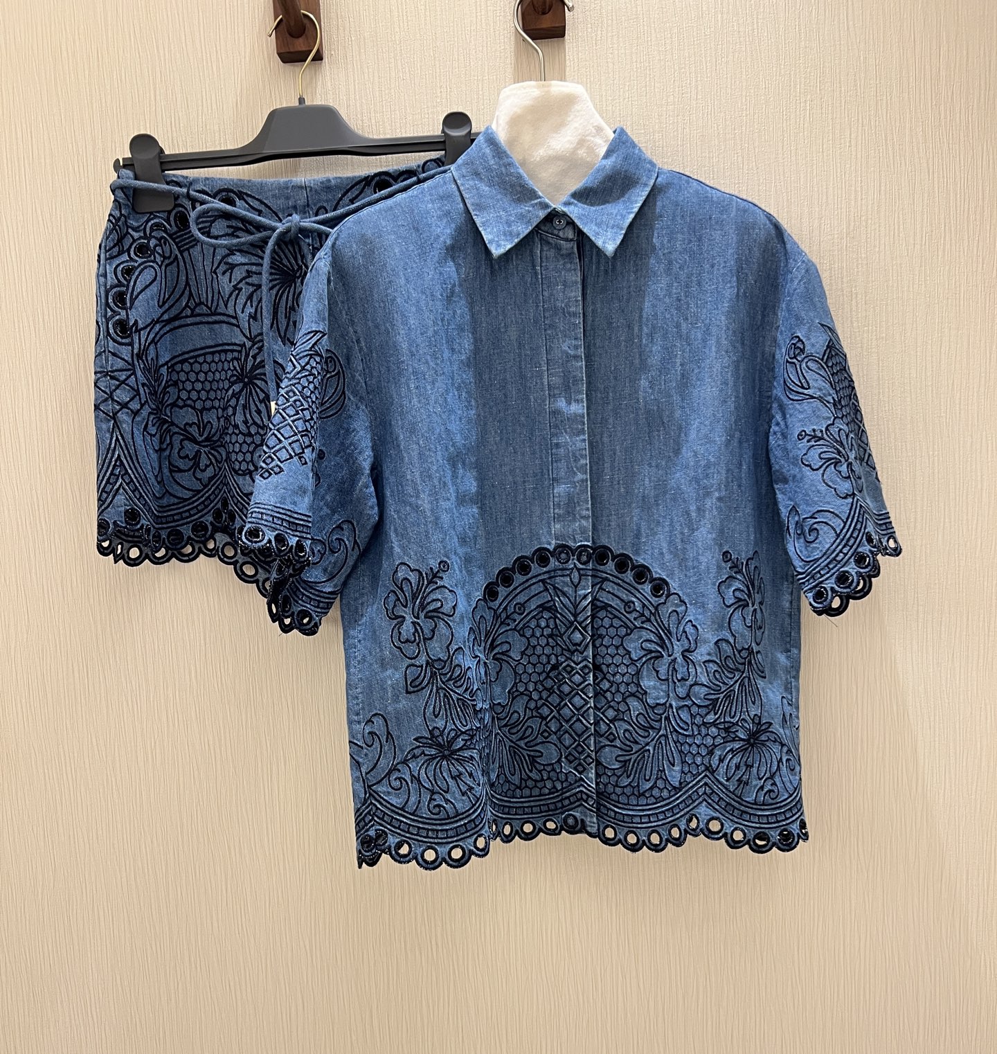 Denim Embroidered Short Sleeve Shirt & Shorts Set 10 i1749611754176 6469 0 8