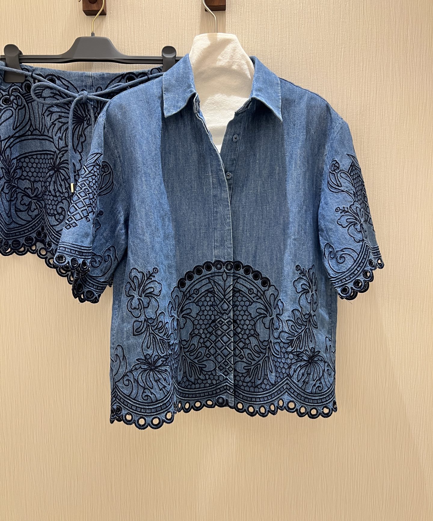Denim Embroidered Short Sleeve Shirt & Shorts Set 8 i1749611754229 5492 0 6