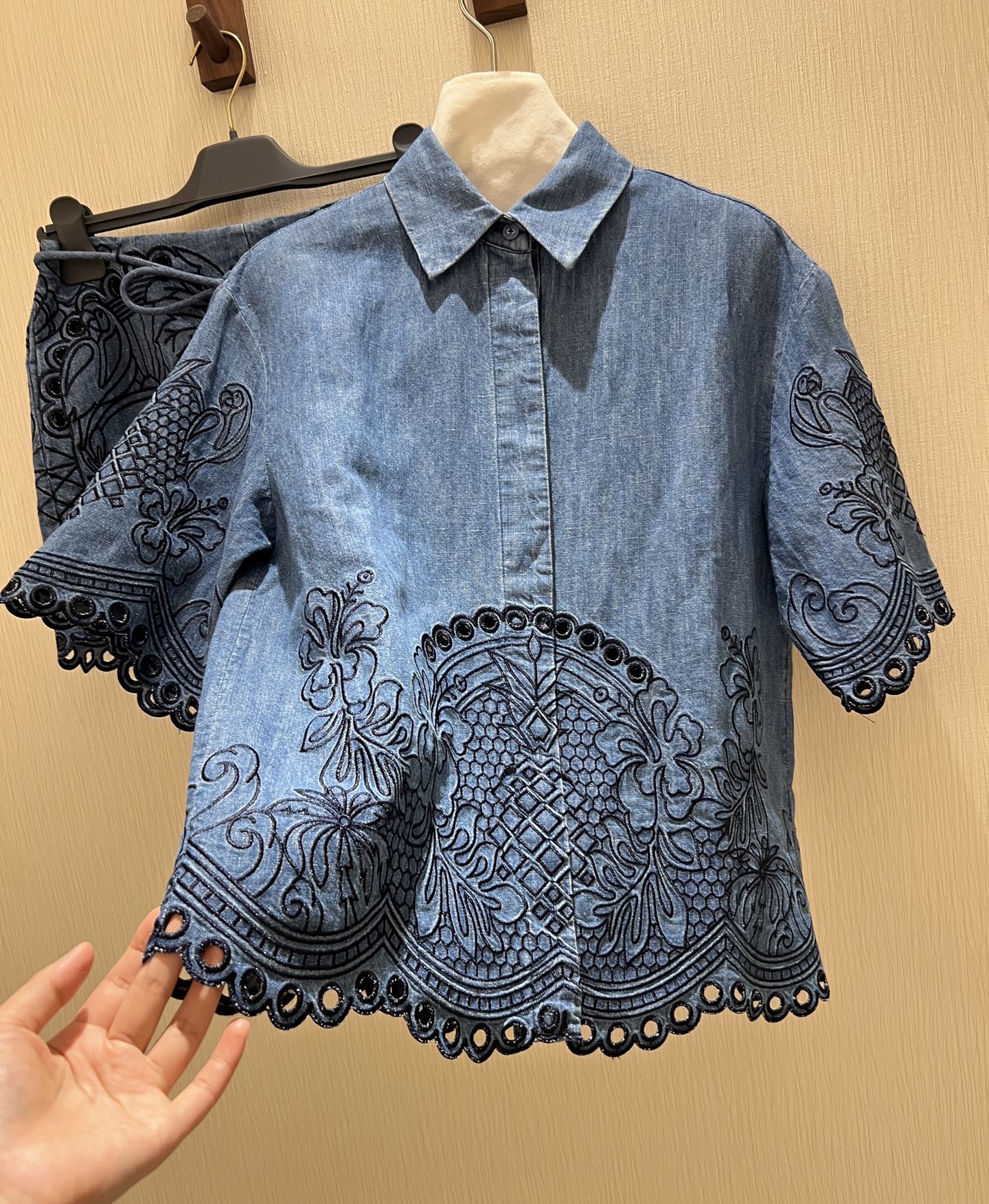 Denim Embroidered Short Sleeve Shirt & Shorts Set 6 i1749611777794 8624 0 4