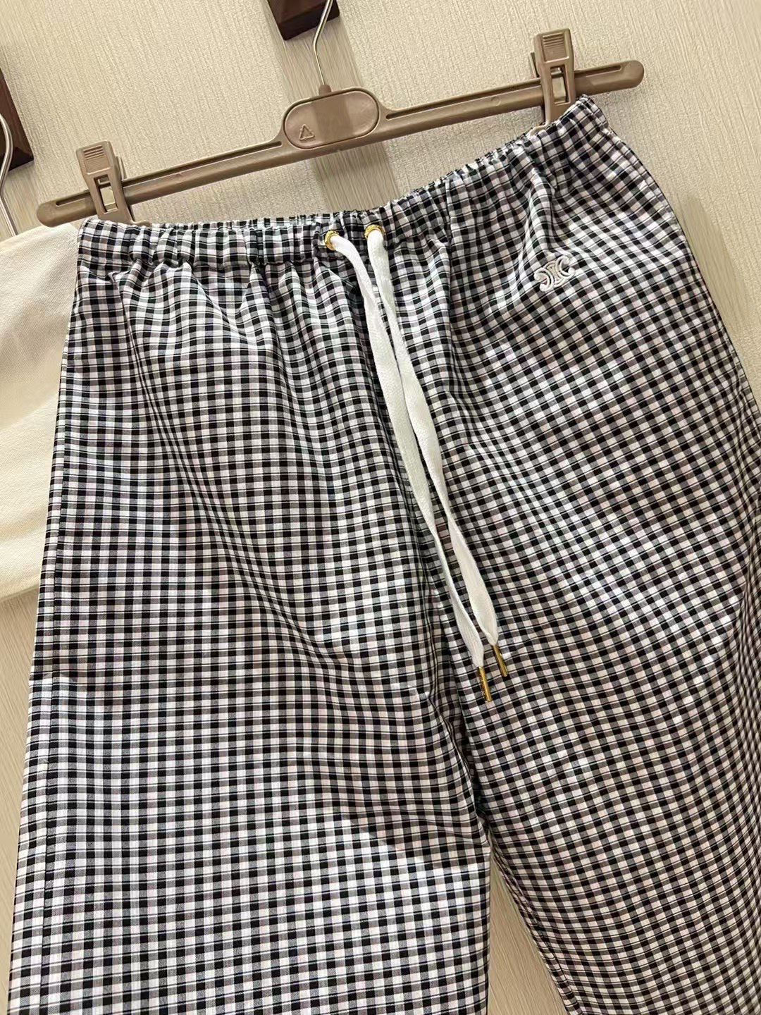 Black and White Plaid Wide Leg Pants with Drawstring Waist and Embroidered Logo 3 i1750129169808 9209 0 1