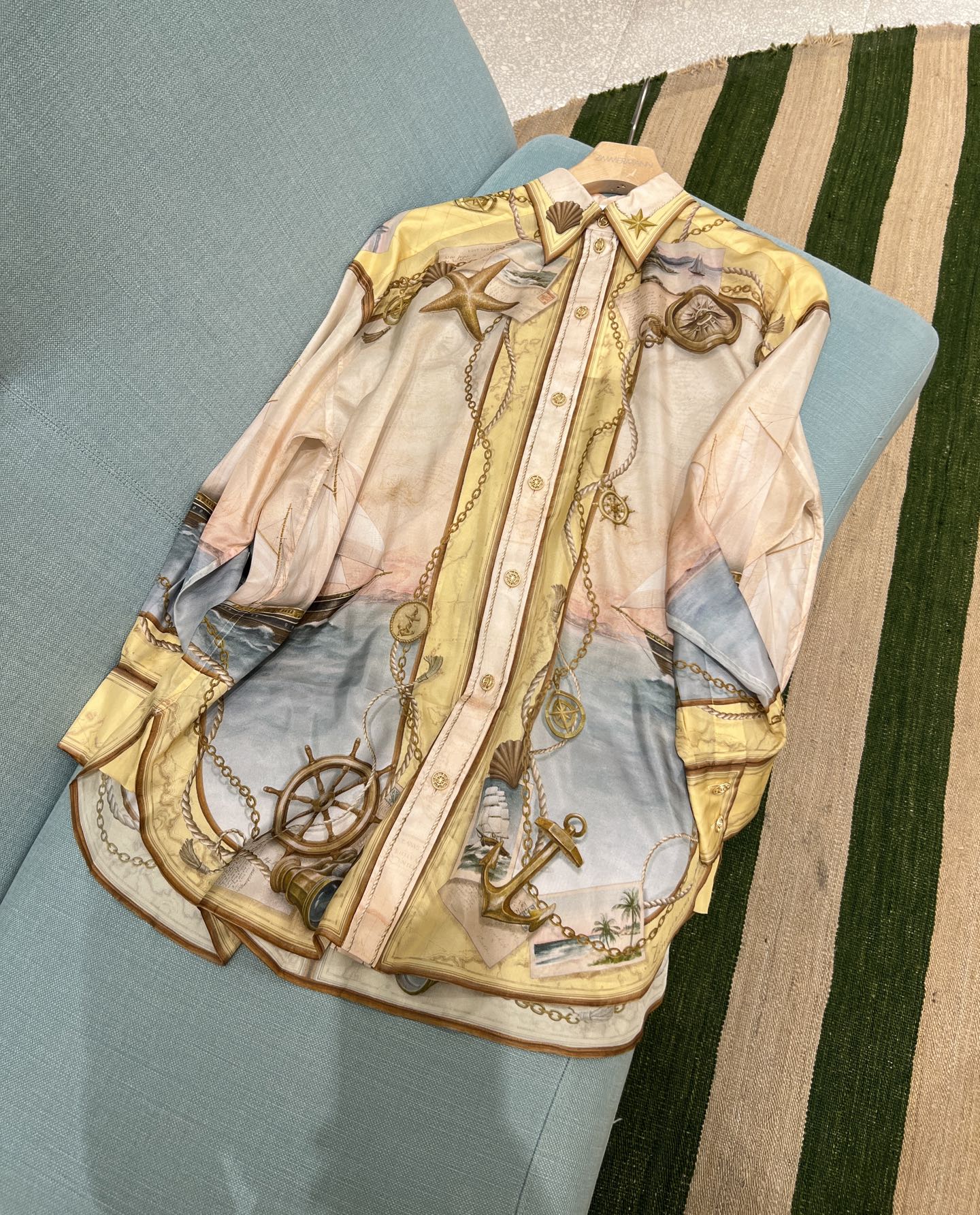 Nautical Print Silk Shirt & Shorts Set, Vacation Style, Comfortable and Breathable 6 i1752291418792 189 0 4