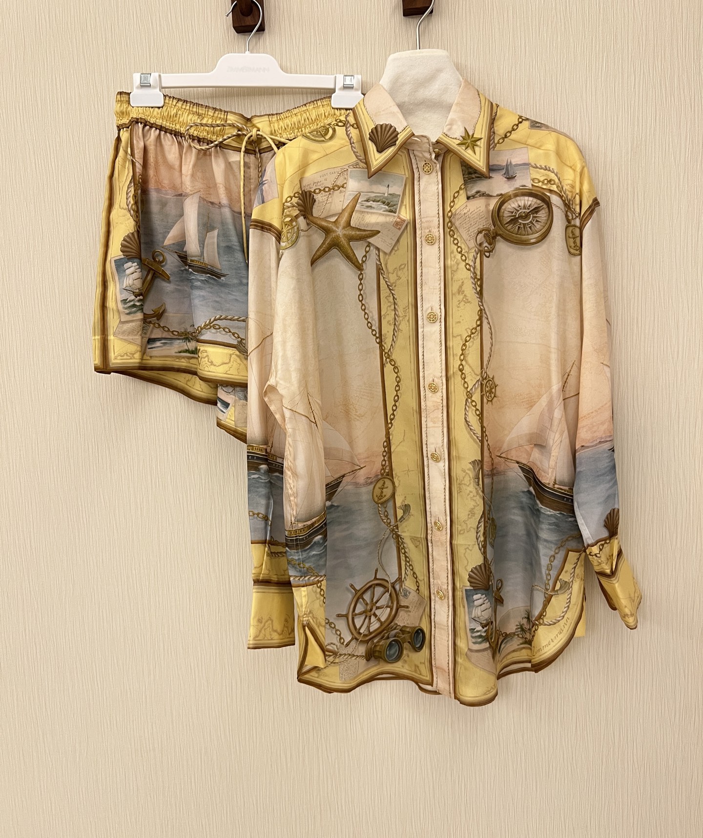Nautical Print Silk Shirt & Shorts Set, Vacation Style, Comfortable and Breathable 8 i1752291421049 274 0 6