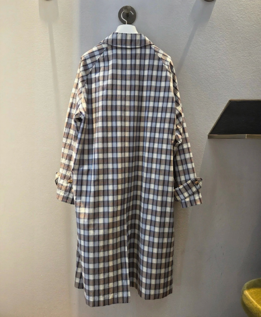 Classic Plaid Trench Coat in Silk-Cotton Blend, Longline Design 4 i1755318584342 4497 0 3