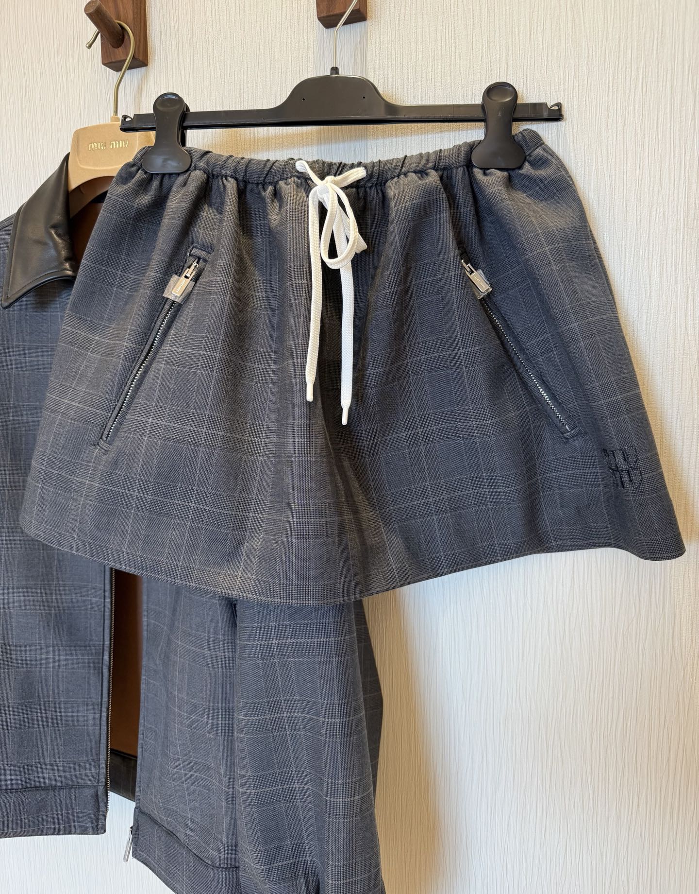 Plaid Jacket with Lambskin Collar & Drawstring Skirt Set 8 i1758952178559 7725 0 6