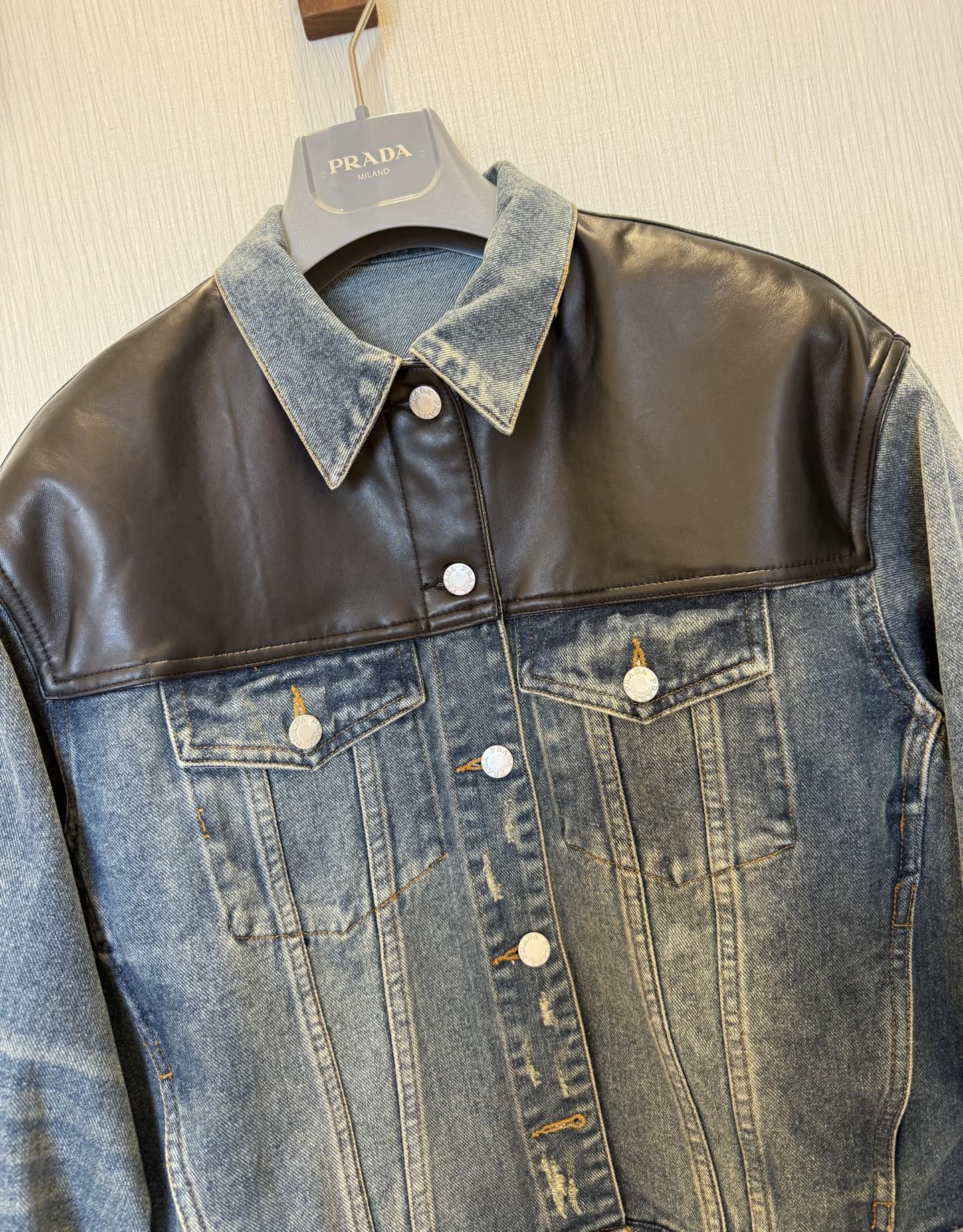 PRA Milano Vintage Denim Jacket with Leather Patchwork & Back Detail 3 i1758952322675 2653 0 1