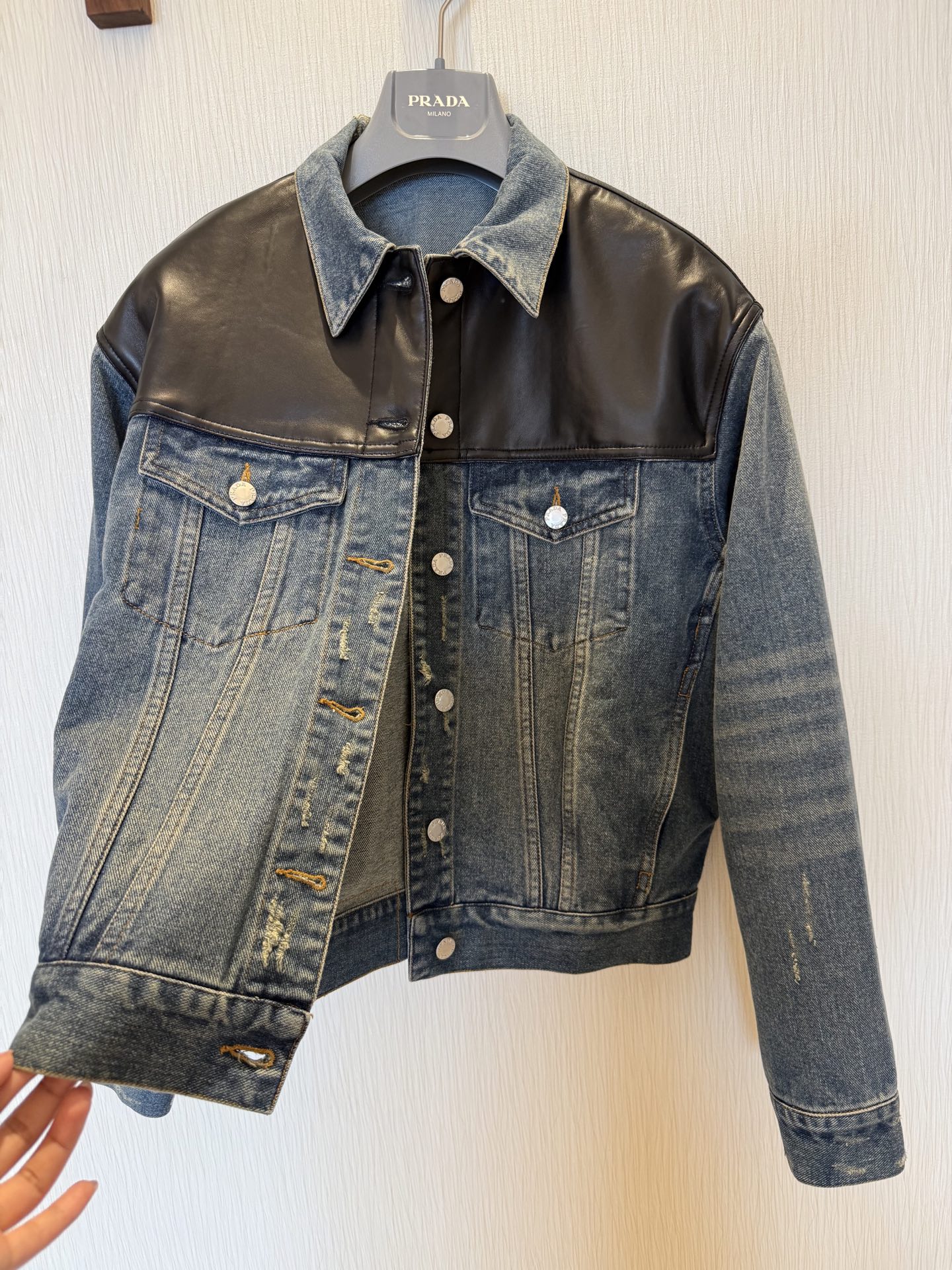 PRA Milano Vintage Denim Jacket with Leather Patchwork & Back Detail 5 i1758952322681 7180 0 3