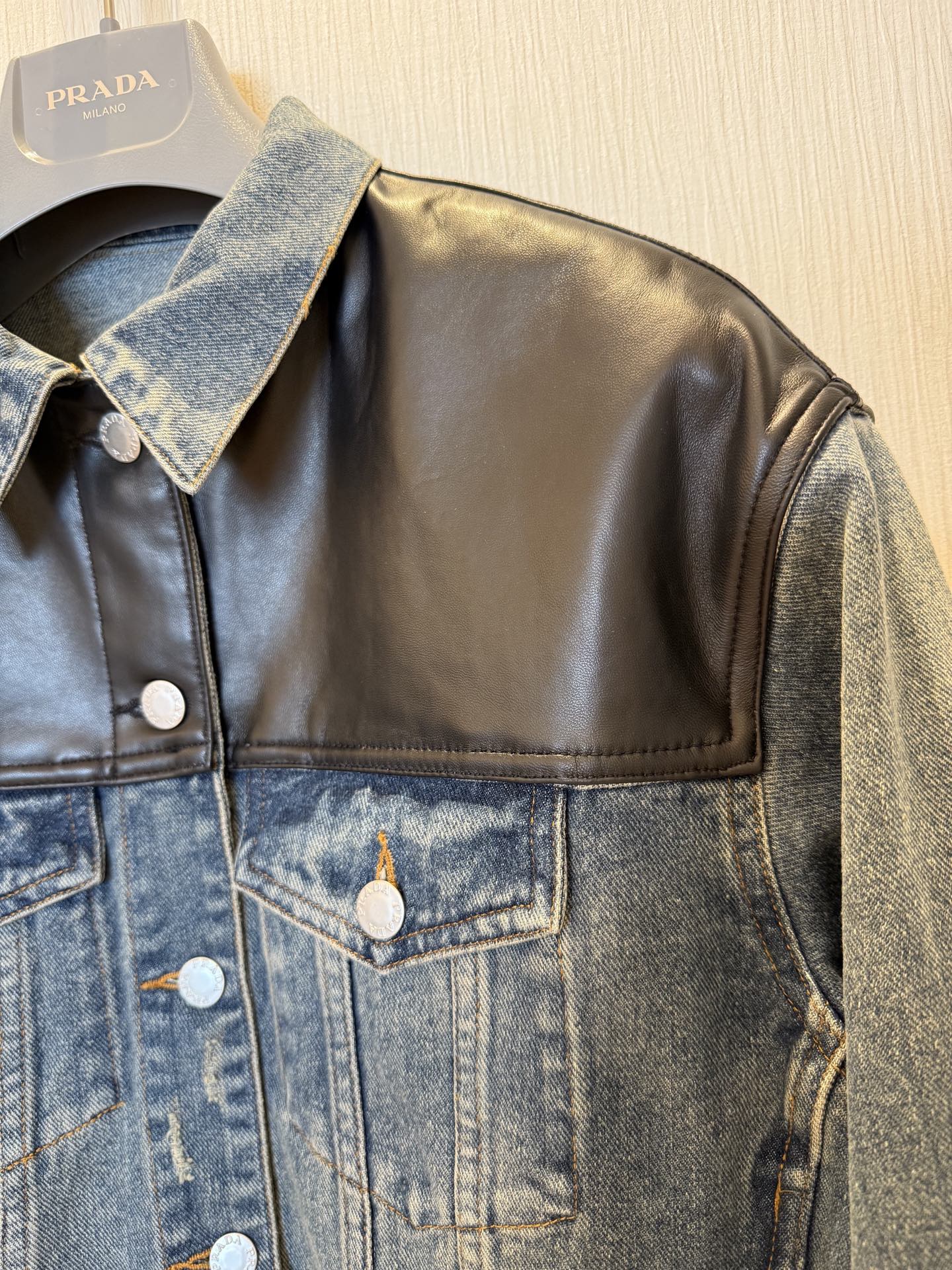 PRA Milano Vintage Denim Jacket with Leather Patchwork & Back Detail 4 i1758952322686 7484 0 2