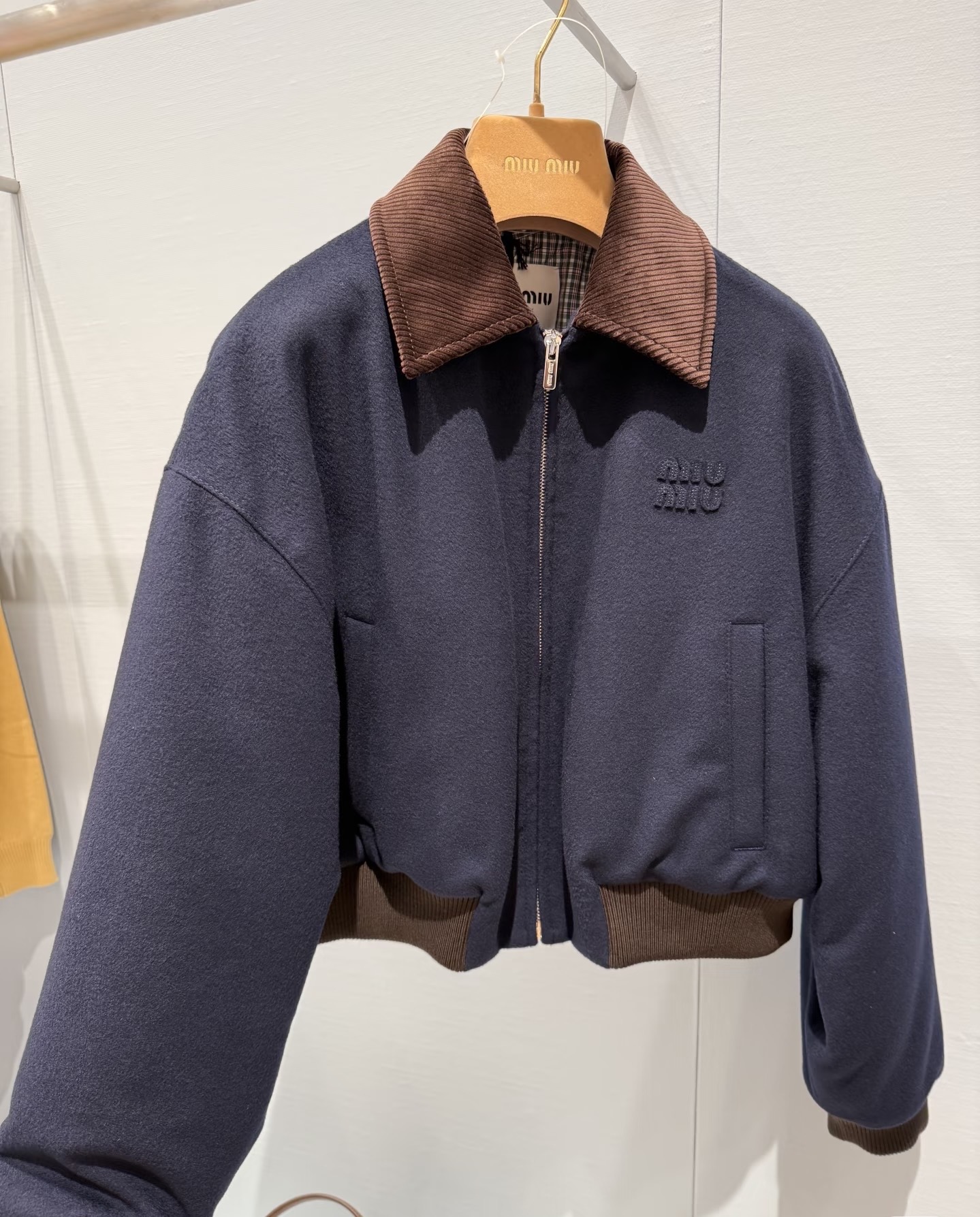 M*U Corduroy Collar Short Jacket - Navy Blue, Embossed Logo, Sweet Academia Style 2 i1760780347507 5733 0 0