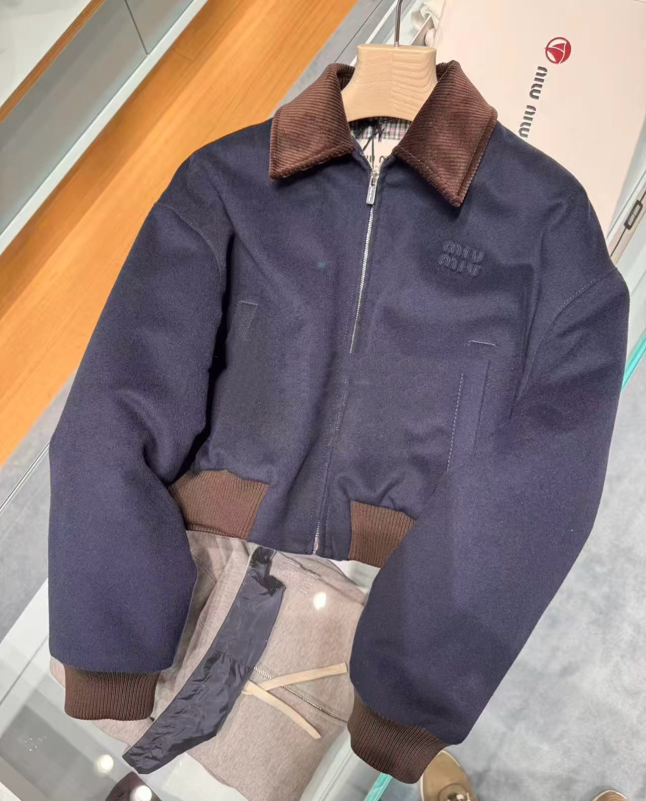 M*U Corduroy Collar Short Jacket - Navy Blue, Embossed Logo, Sweet Academia Style 4 i1760780347640 2026 0 2