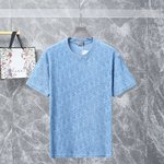 Dior Clothing T-Shirt Black Blue Sky White Printing Unisex Cotton Spring/Summer Collection Oblique Short Sleeve
