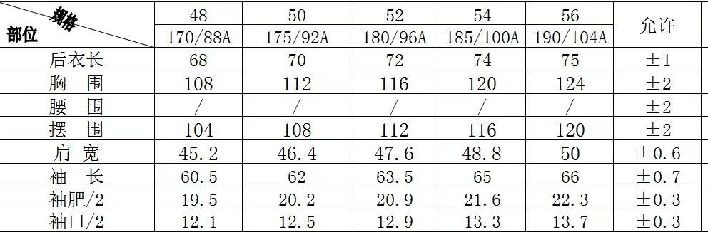6058尺码表…………………