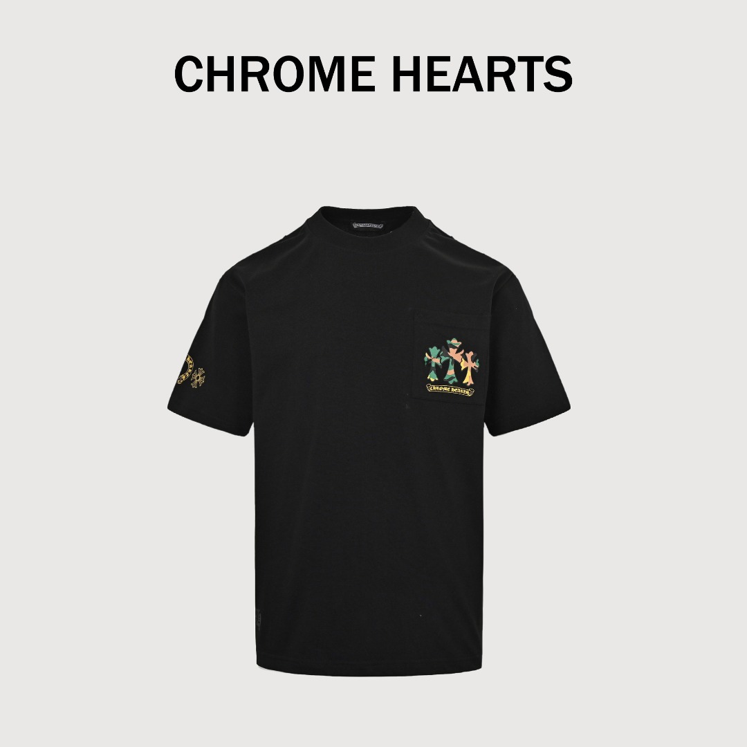 Chrome hearts ch克罗心25ss马蹄彩绘十字架短袖T恤 版型大 宽松有型区别低版本瘦长版型上身拉胯 百分百承诺:顶级品质不做快餐货市面最高版本 顶级品质,280g 26支定制定染双纱棉,男女同款,三标齐全. 颜色:黑色,白色