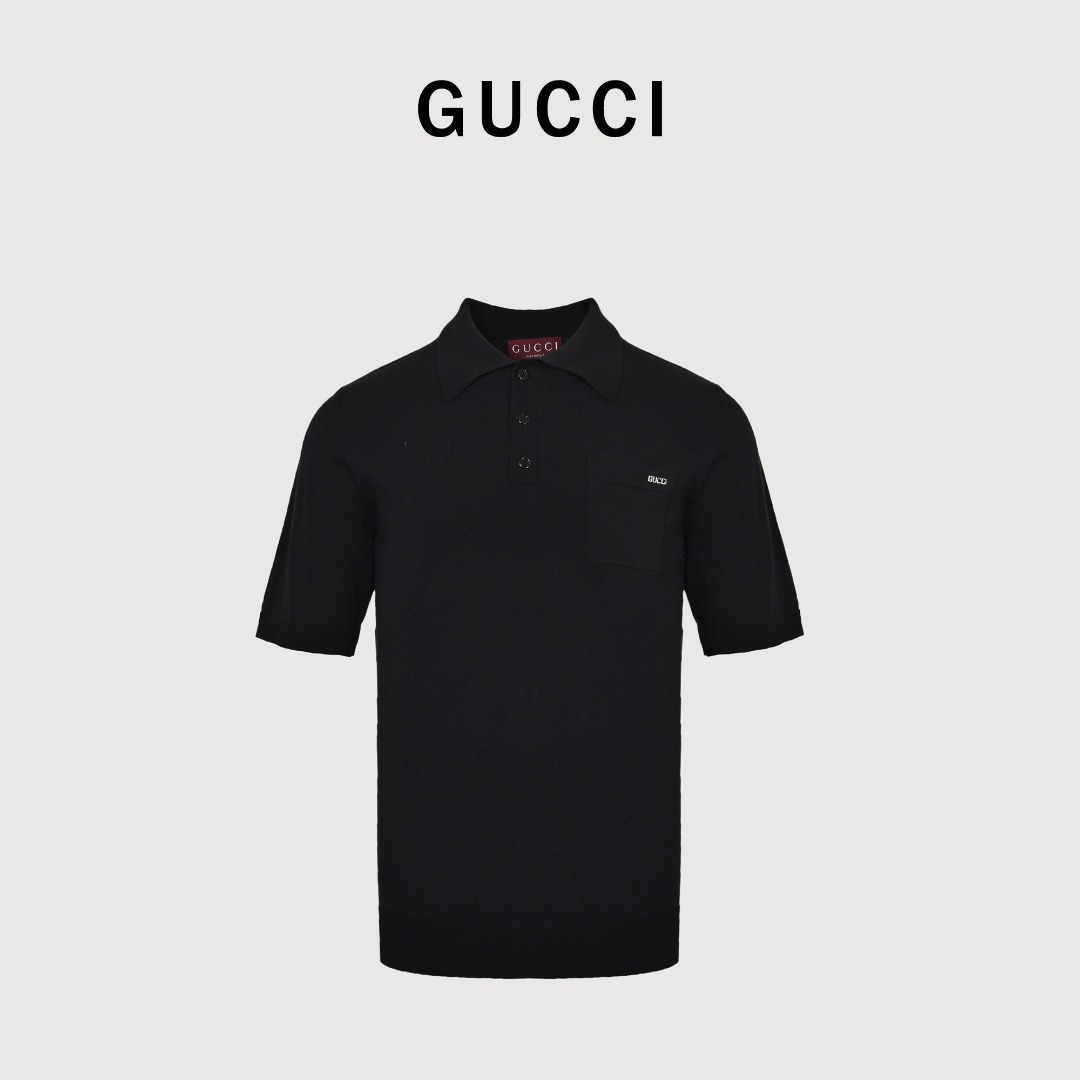 本地自取💰190 GUCCI古驰GUC 小LOGO嵌花针织短袖Polo衫 定制冰漾超细60支针织绸，嵌花提花织法，采用接缝立体缝线，领口部位与腋袖部采用缝盘机作收针，收边明花提花效果，通过特定的编织工艺在织物上形成的突出花纹，合身版型 Size：S-XL