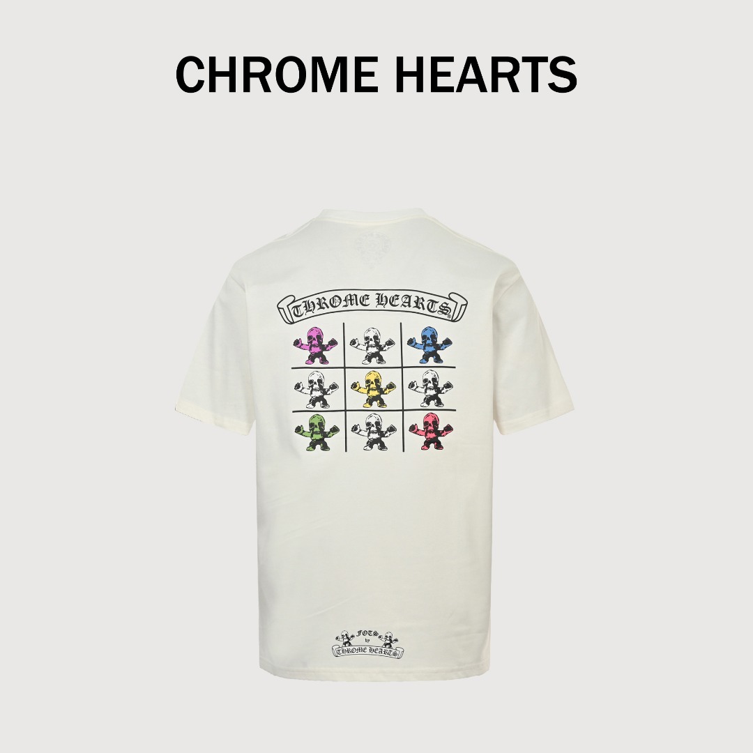 本地自取💰150 Chrome Hearts 克罗心 25ss黑彩九宫格印花短袖T恤 轻奢主义男女日常通勤穿搭必备单品正确版本欢迎对比详细特征 ·280克100%纯棉双纱汗布面料 ·同缸定染特种加粗32支双股1x1螺纹 ·双针车线跨缝工艺 ·原版主唛水洗吊牌 颜色：黑色 白色 尺码：XS-L